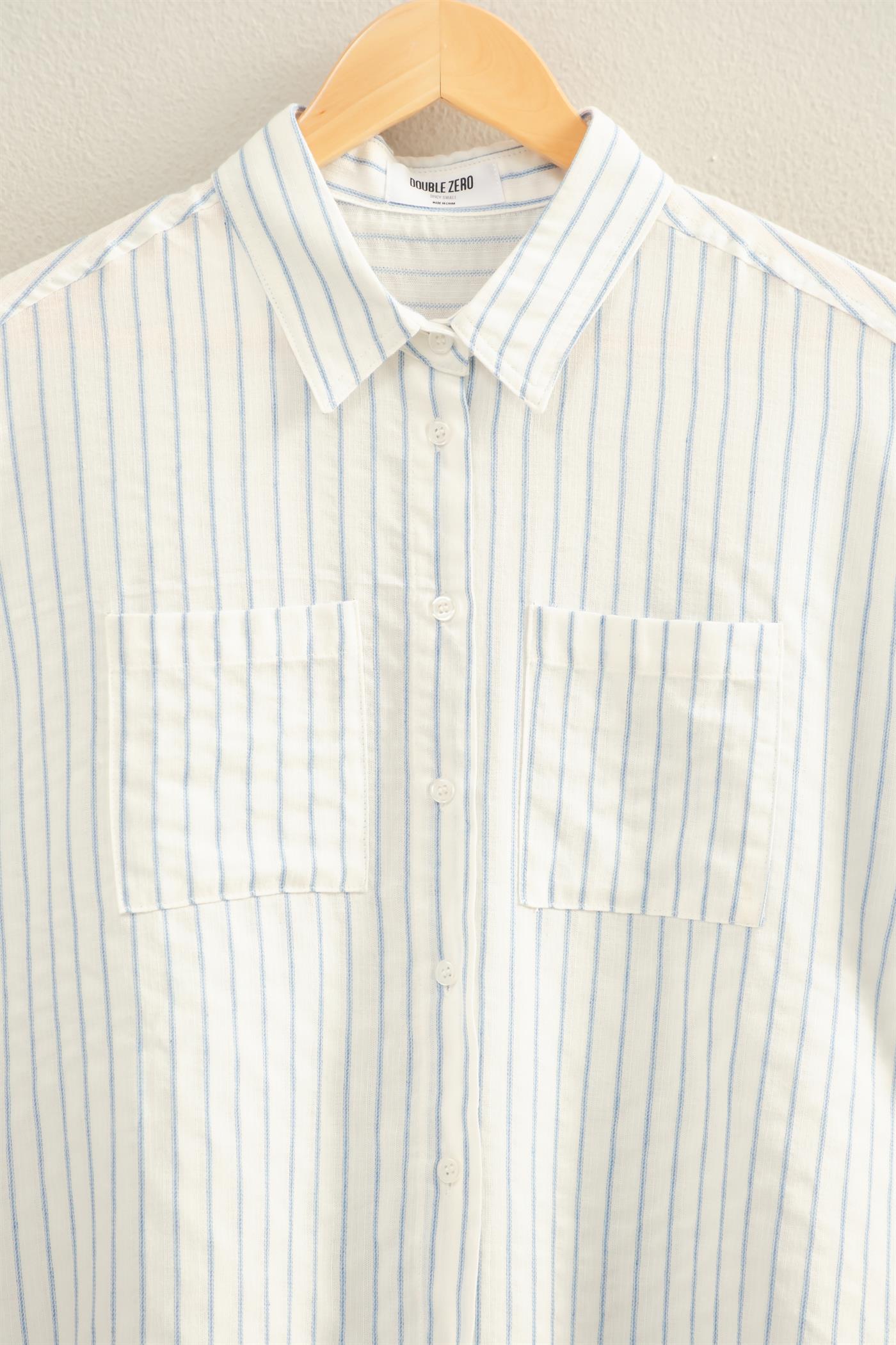 Wholesale Striped Button-Up Dolman Sleeve Shirt Shirts DZ26A207 BLUE DOUBLE ZERO