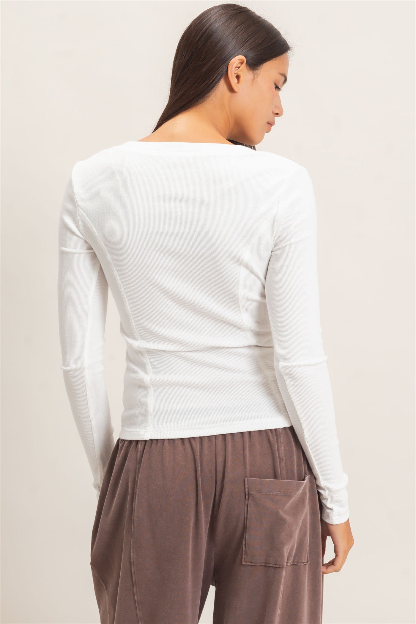 Wholesale Pigment Dye Seam Detail Scoop Neck Top Clothing Tops DZ26E242 WHITE DOUBLE ZERO