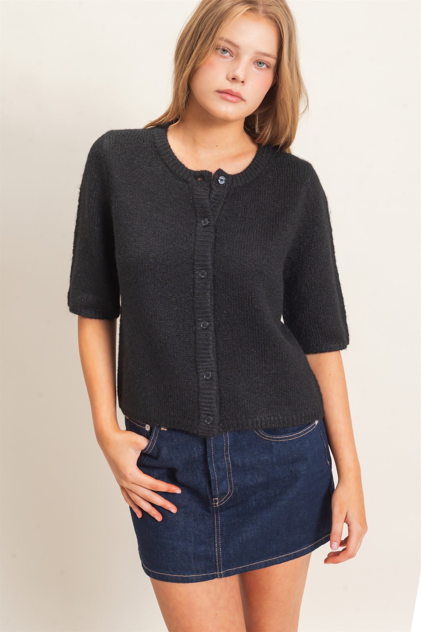 Wholesale Button-Up Cardigan Cardigans HF26E228 BLACK HYFVE