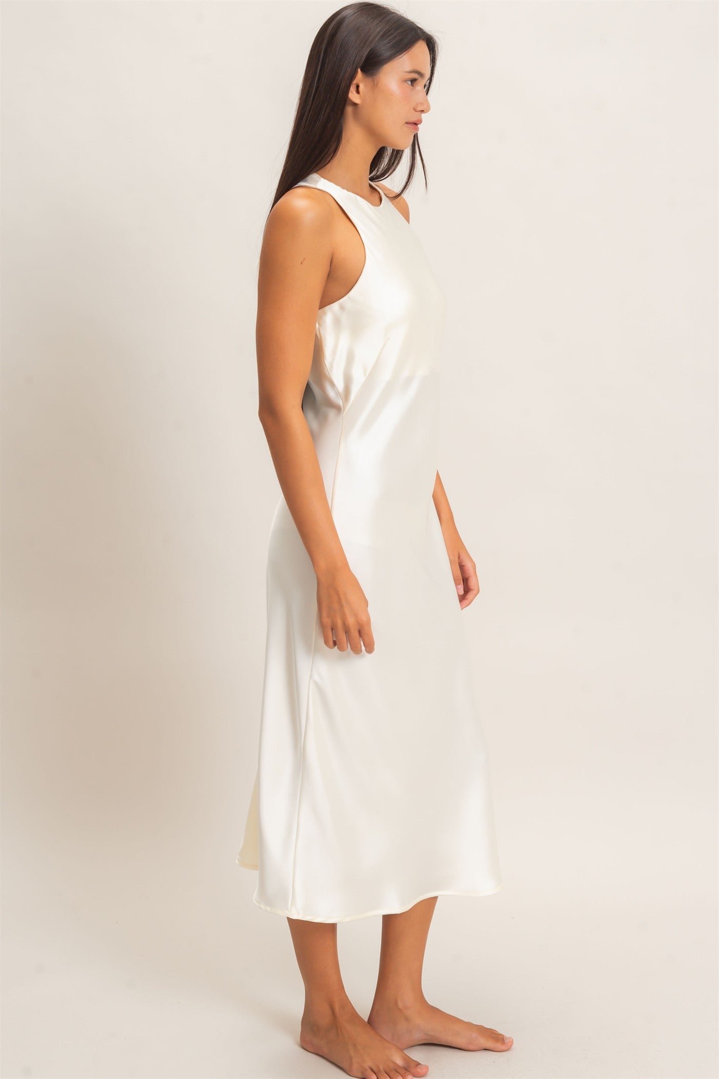 Wholesale Sleeveless Satin Midi Dress Dresses DZ26E257 CREAM DOUBLE ZERO