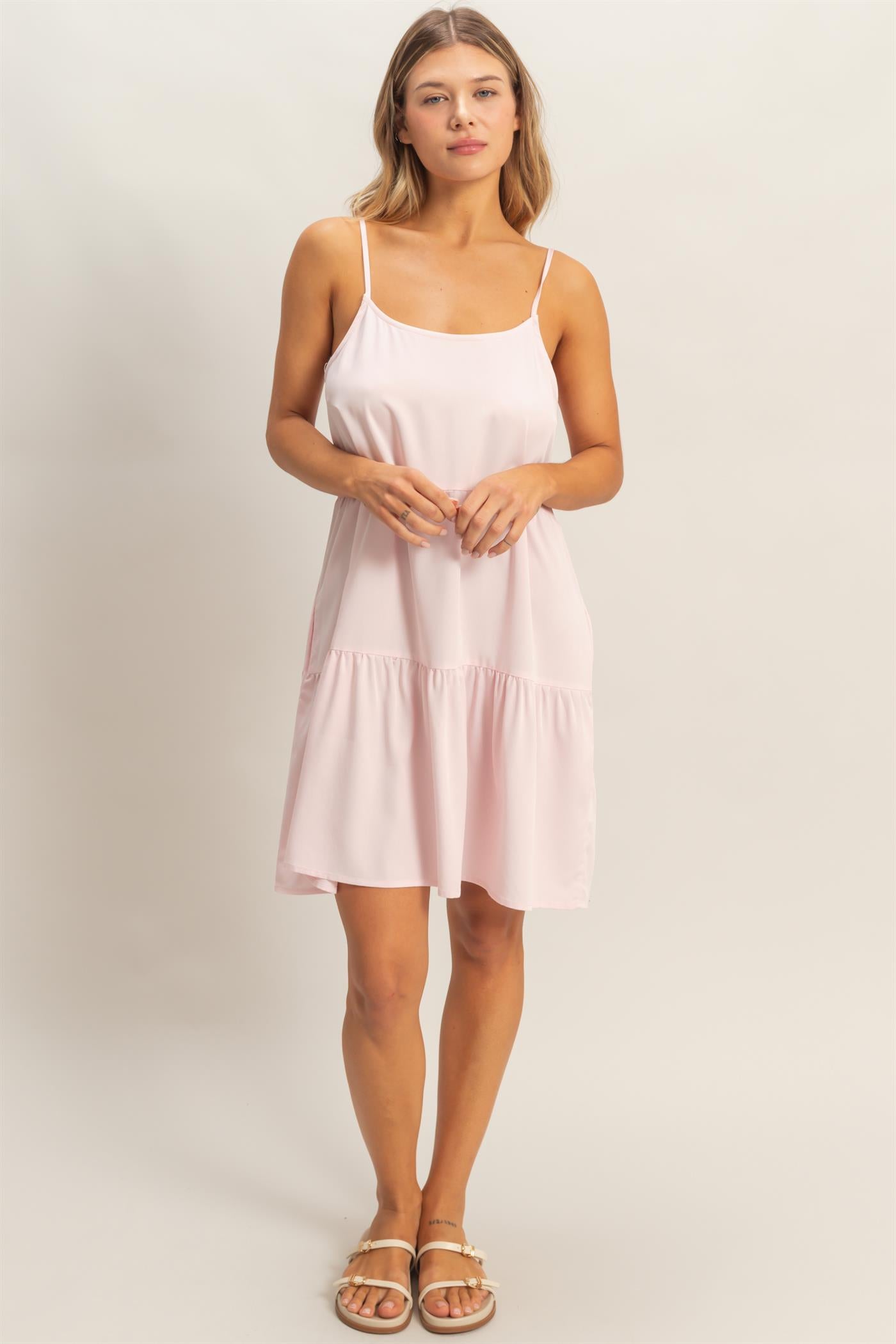 Wholesale Tiered Spaghetti Strap Dress Dresses HF26E426-D L.PINK HYFVE