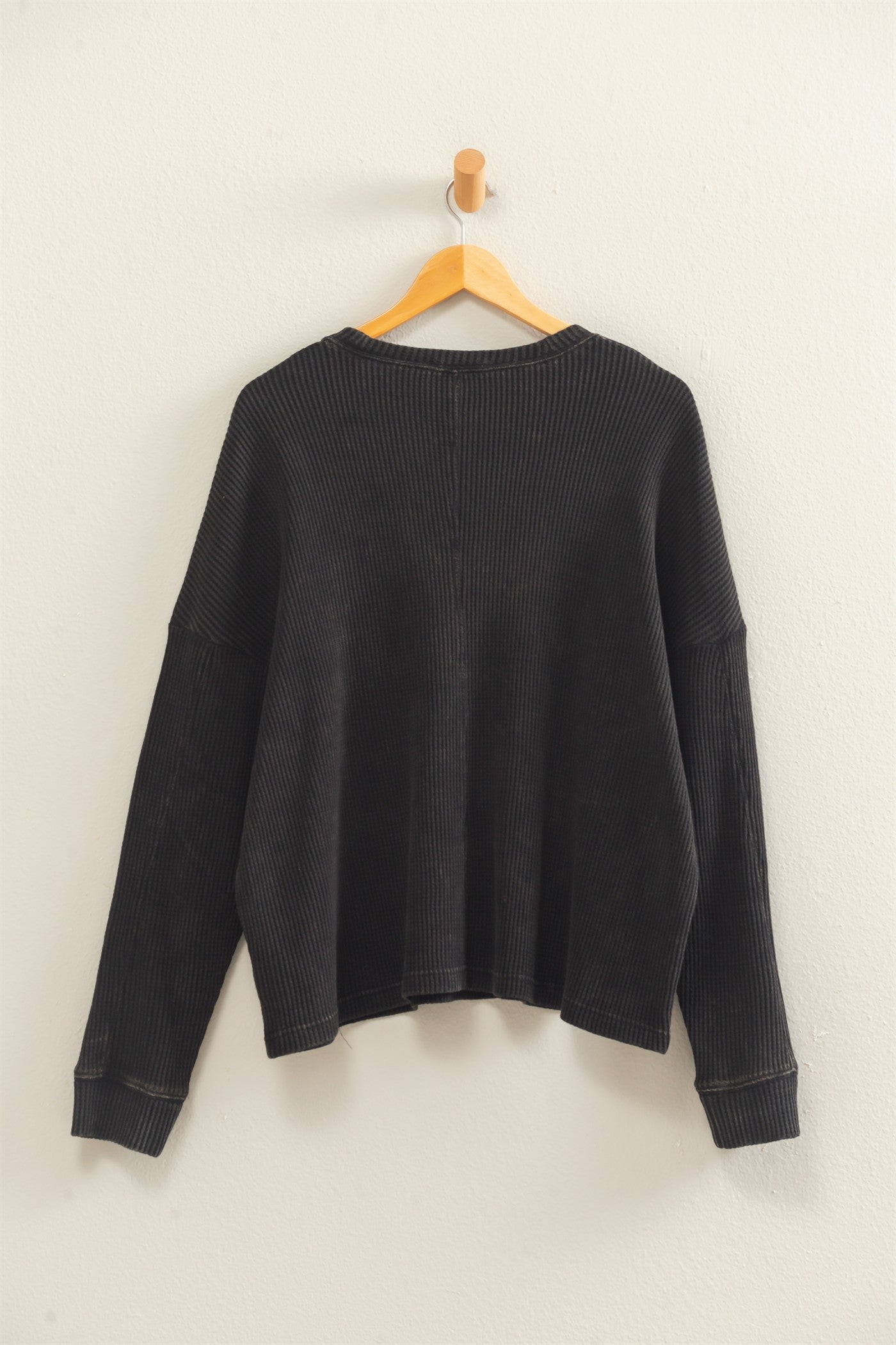 Wholesale Mineral Wash Waffle Long Sleeve Top Clothing Tops DZ26F242 BLACK DOUBLE ZERO