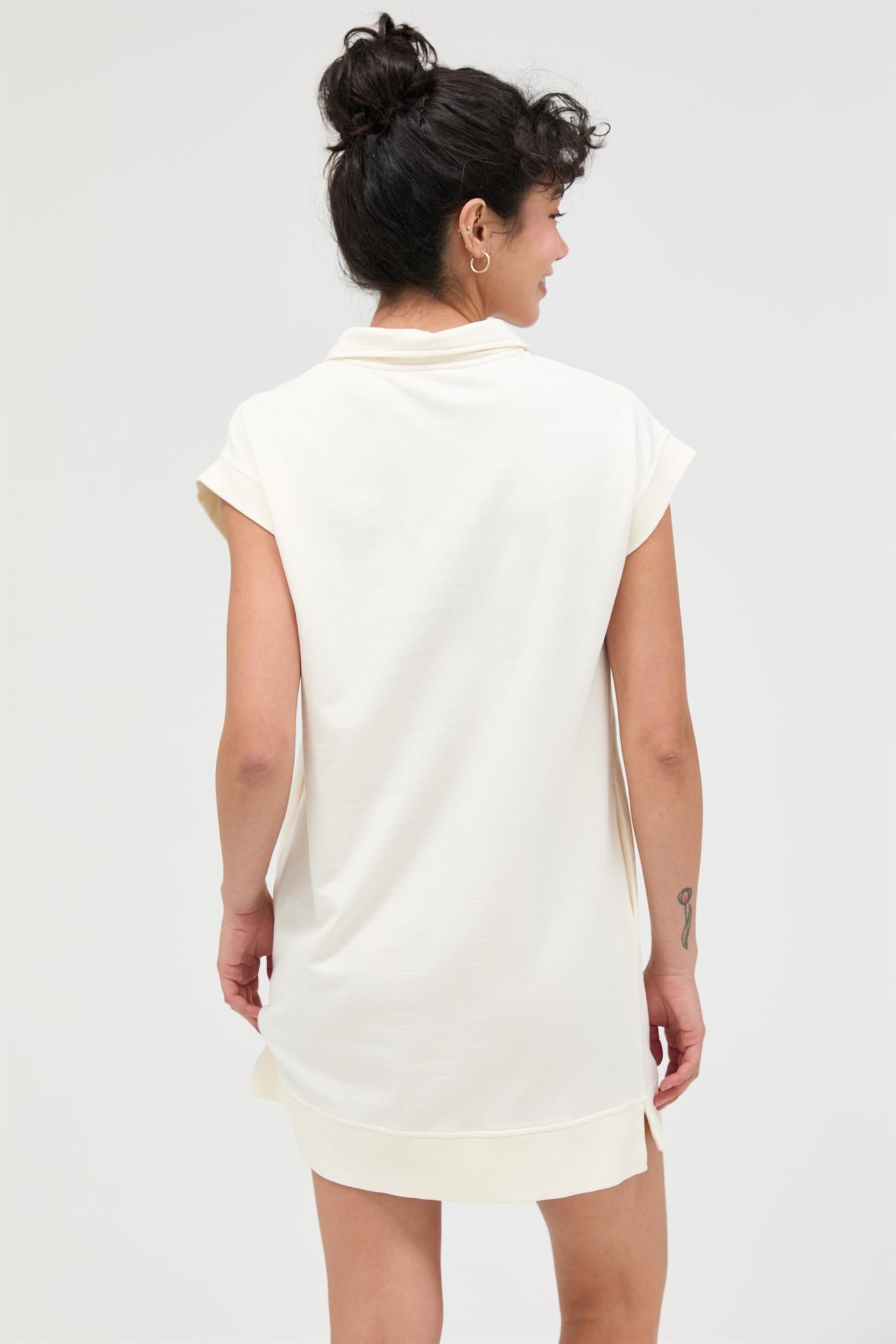 Wholesale Half Zip Up Mock Neck Mini Dress Dresses DZ26A030 CREAM DOUBLE ZERO