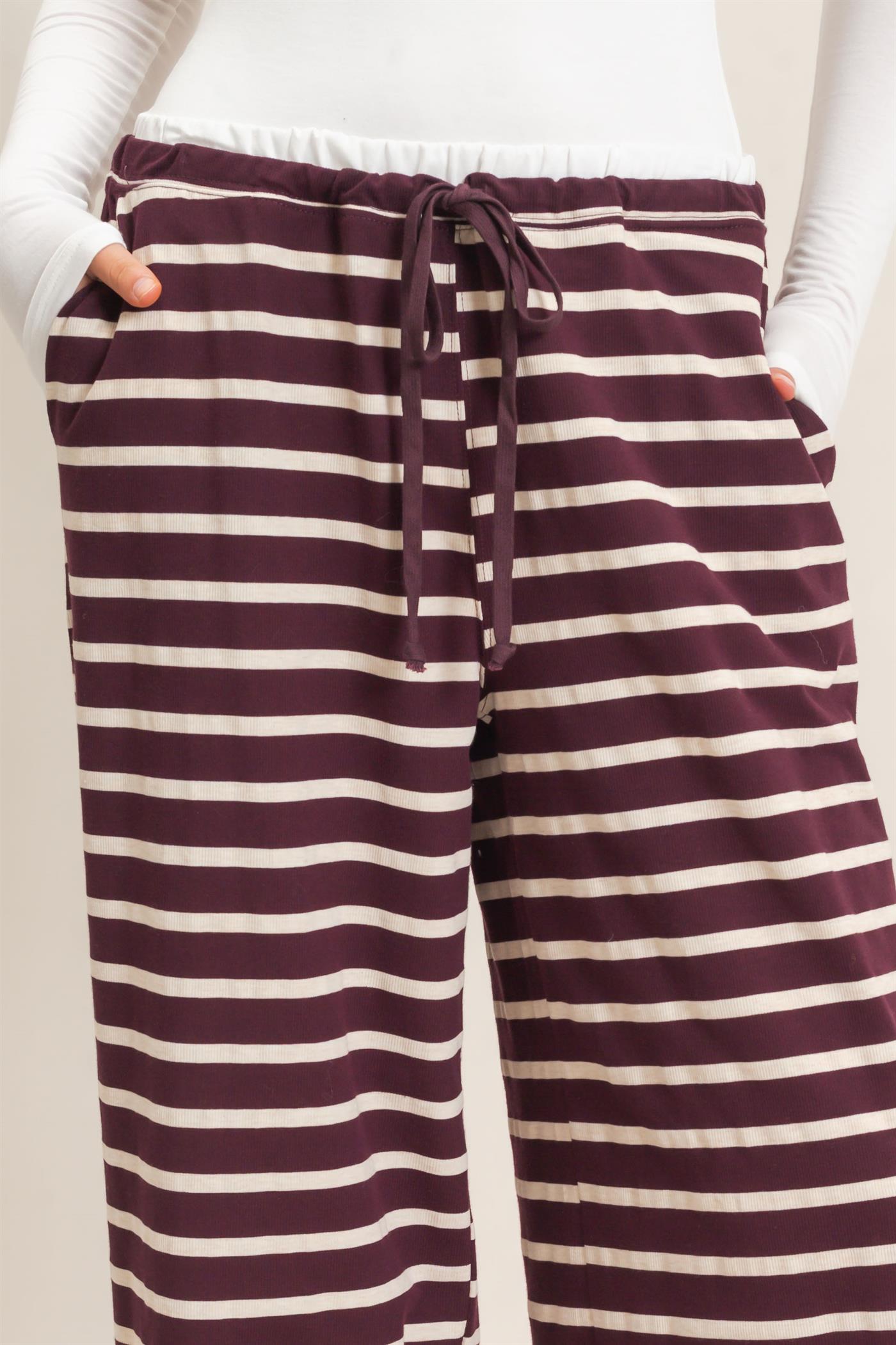 Wholesale Striped Wide-Leg Pants Pants HF26F229-D RASPBERRY/ECRU HYFVE