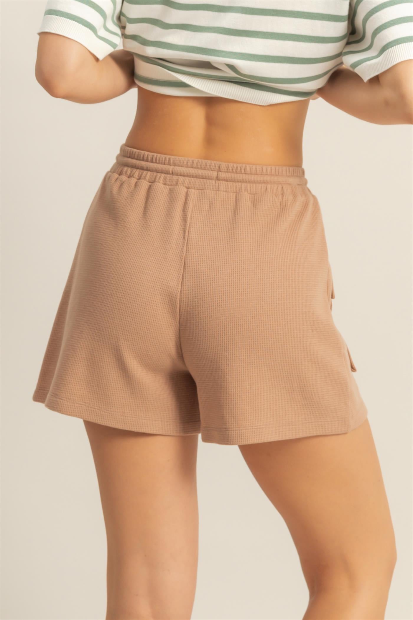 Wholesale Waffle Knit Front Pocket Shorts Shorts DZ25A793 DARK TAUPE DOUBLE ZERO