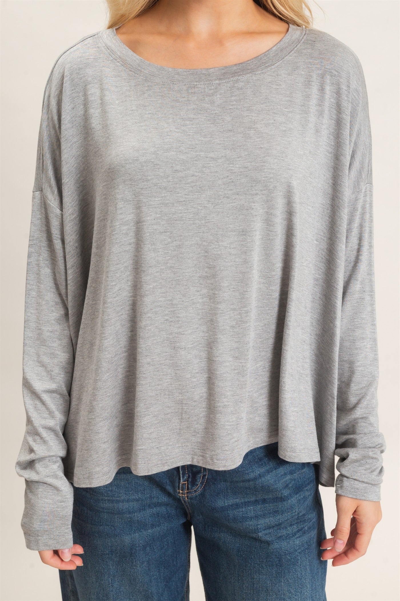 Wholesale Boat Neck Boxy Top Clothing Tops HF26F298 H.GRAY HYFVE