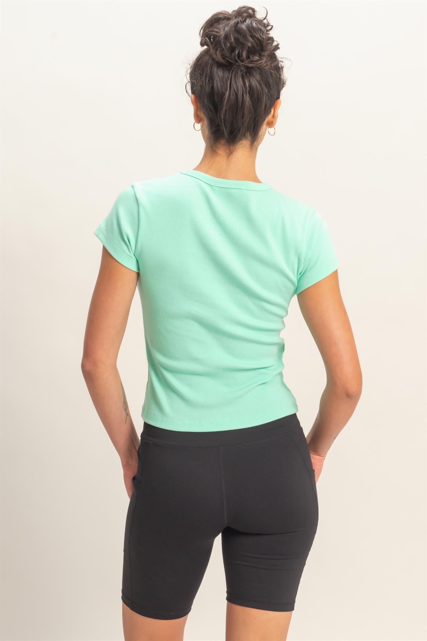 Wholesale Basic Ribbed Short Sleeve Top Clothing Tops DZ26A137 MINT DOUBLE ZERO