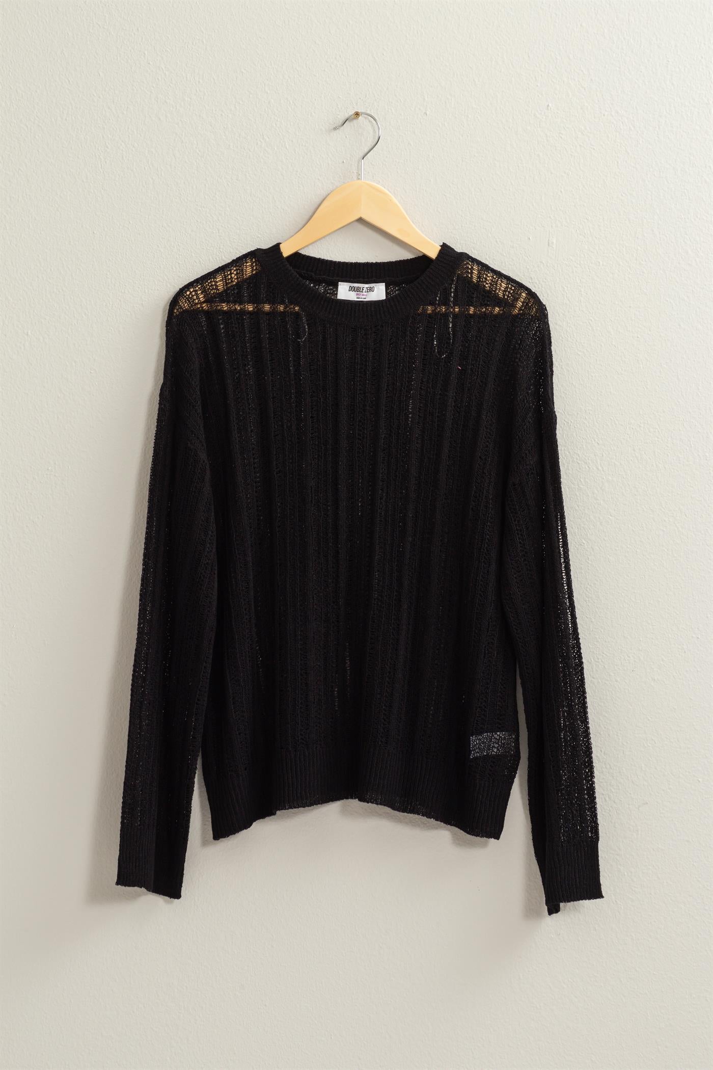 Wholesale Drop Shoulder Sweater Clothing Tops DZ24A477-D BLACK DOUBLE ZERO