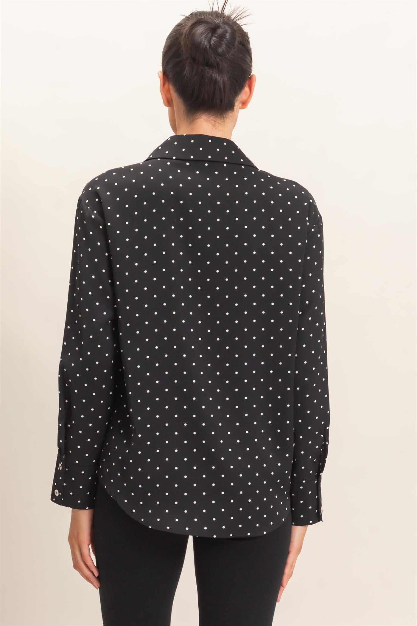 Wholesale Button-Up Polka Dot Shirt Shirts HF26F401 BLACK HYFVE