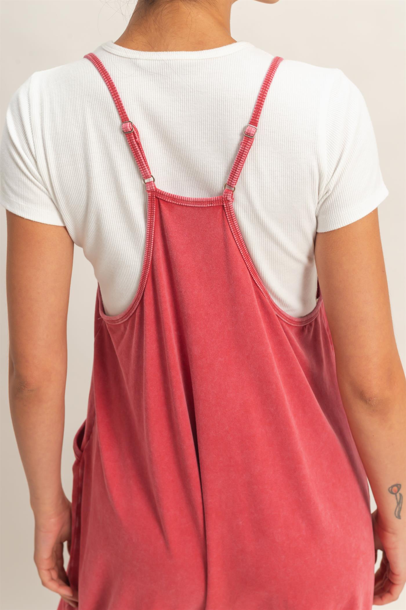 Wholesale Mineral Wash Spaghetti Strap Jumpsuit Clothing DZ26C375 DARK RED DOUBLE ZERO