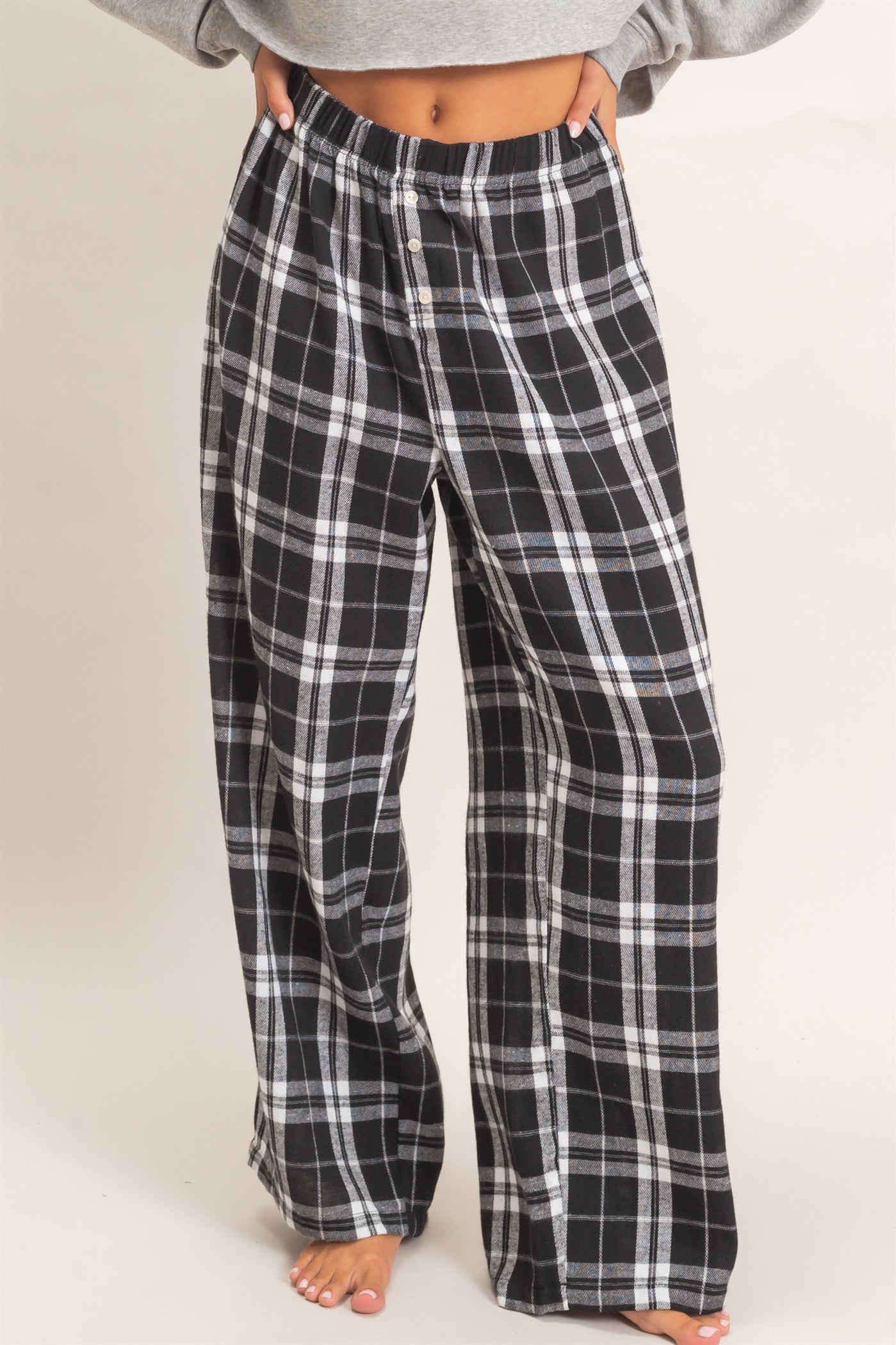 Wholesale Plaid Wide-Leg Pants Pants DZ26F271 BLACK DOUBLE ZERO