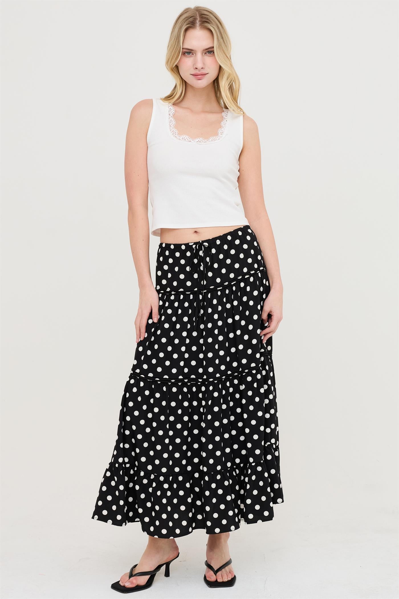 Wholesale Tiered Polka Dot Skirt Skirts HF26C066 BLACK HYFVE