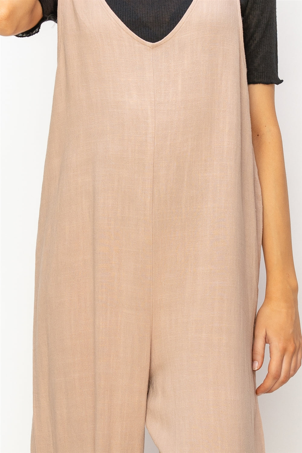 Wholesale Linen Sleeveless Jumpsuit One-Pieces DZ24A886 TAN DOUBLE ZERO