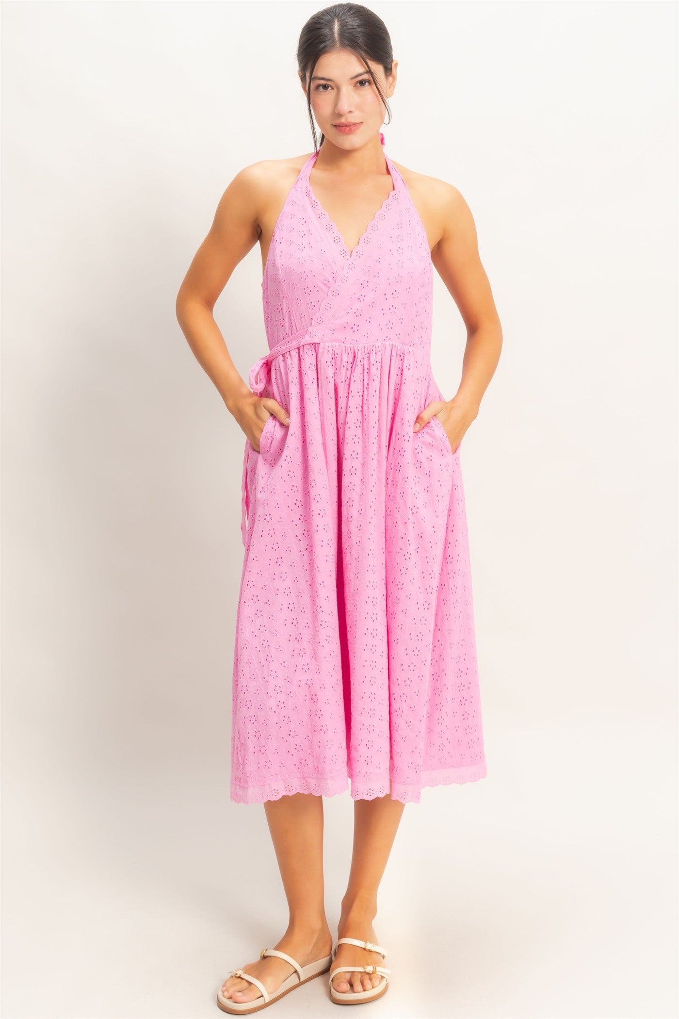 Wholesale Halter Neck Midi Dress Dresses HF26C895 PINK HYFVE