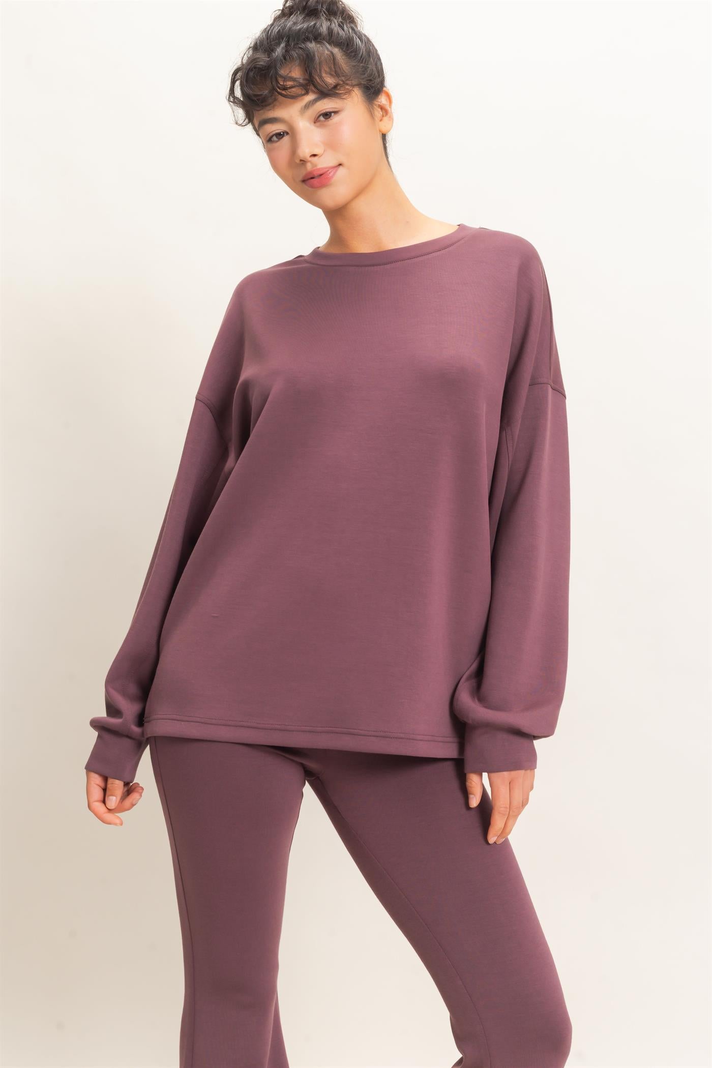Wholesale Oversized Crew Neck Top Sweatshirts DZ26E388 COCOA DOUBLE ZERO