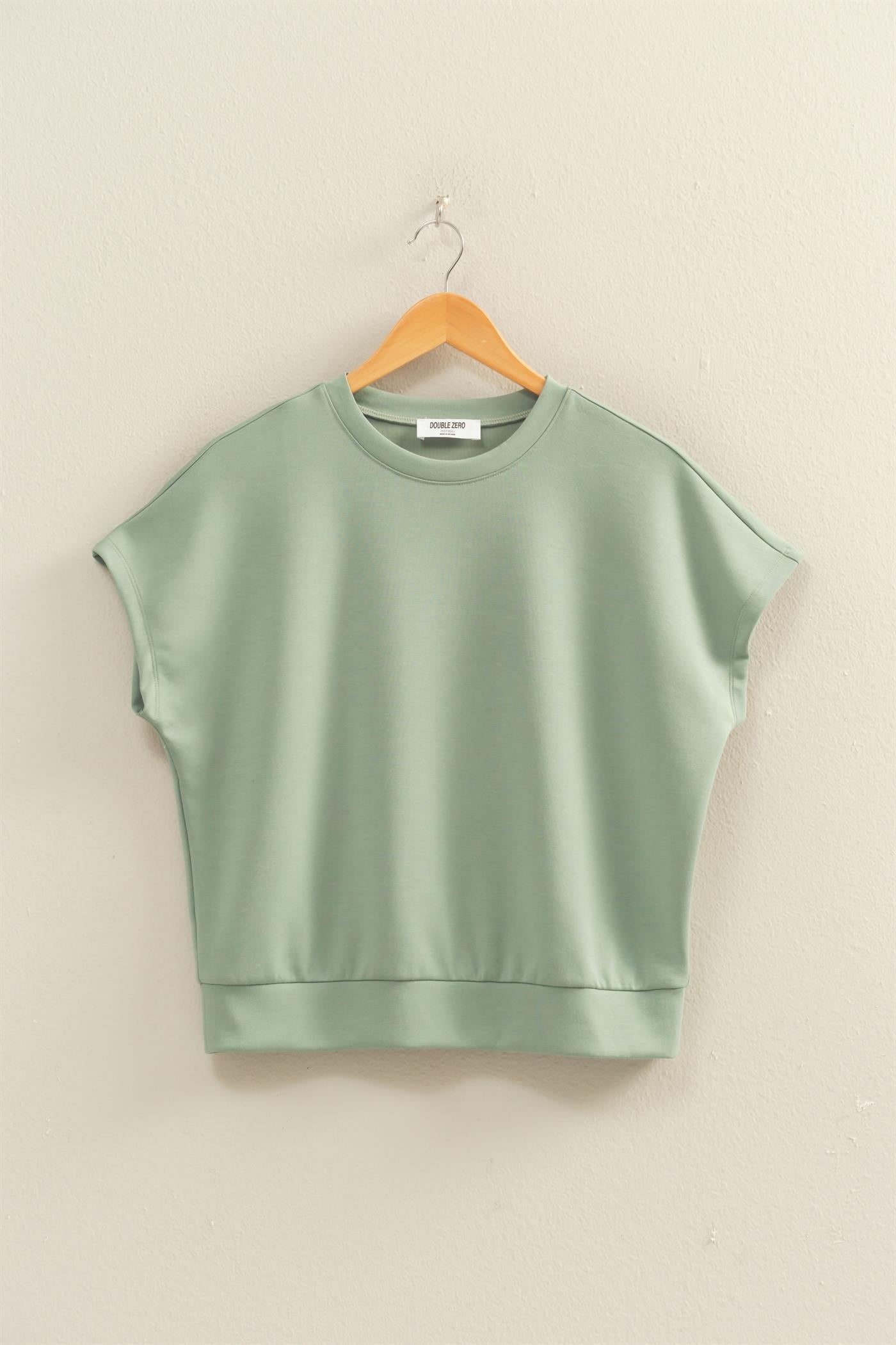 Wholesale Crew Neck Short Dolman Sleeve Top Clothing Tops DZ26C205 SAGE GREEN DOUBLE ZERO
