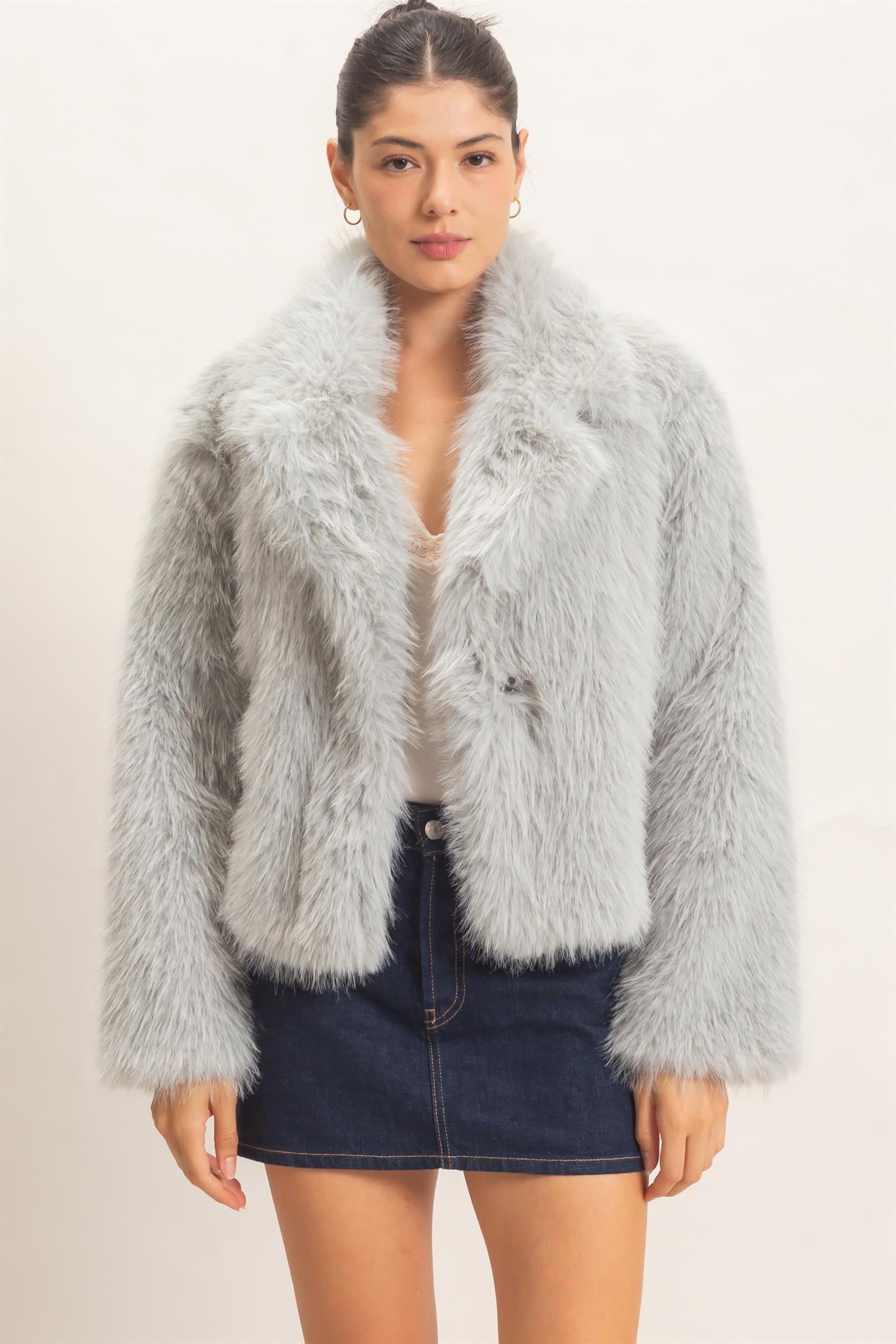 Wholesale Shawl Collar Faux Fur Jacket Outerwear HF26F207-D MINT HYFVE