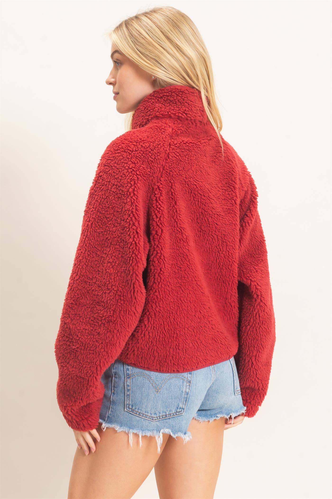 Wholesale Half-Zip Sherpa Jacket Sweatshirts HF26F130-D BURGUNDY HYFVE