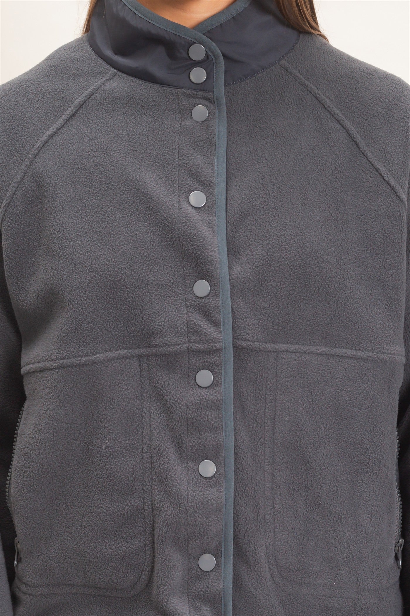 Wholesale Fleece Jacket With Button Front Coats & Jackets DZ26F086 DARK GRAY DOUBLE ZERO
