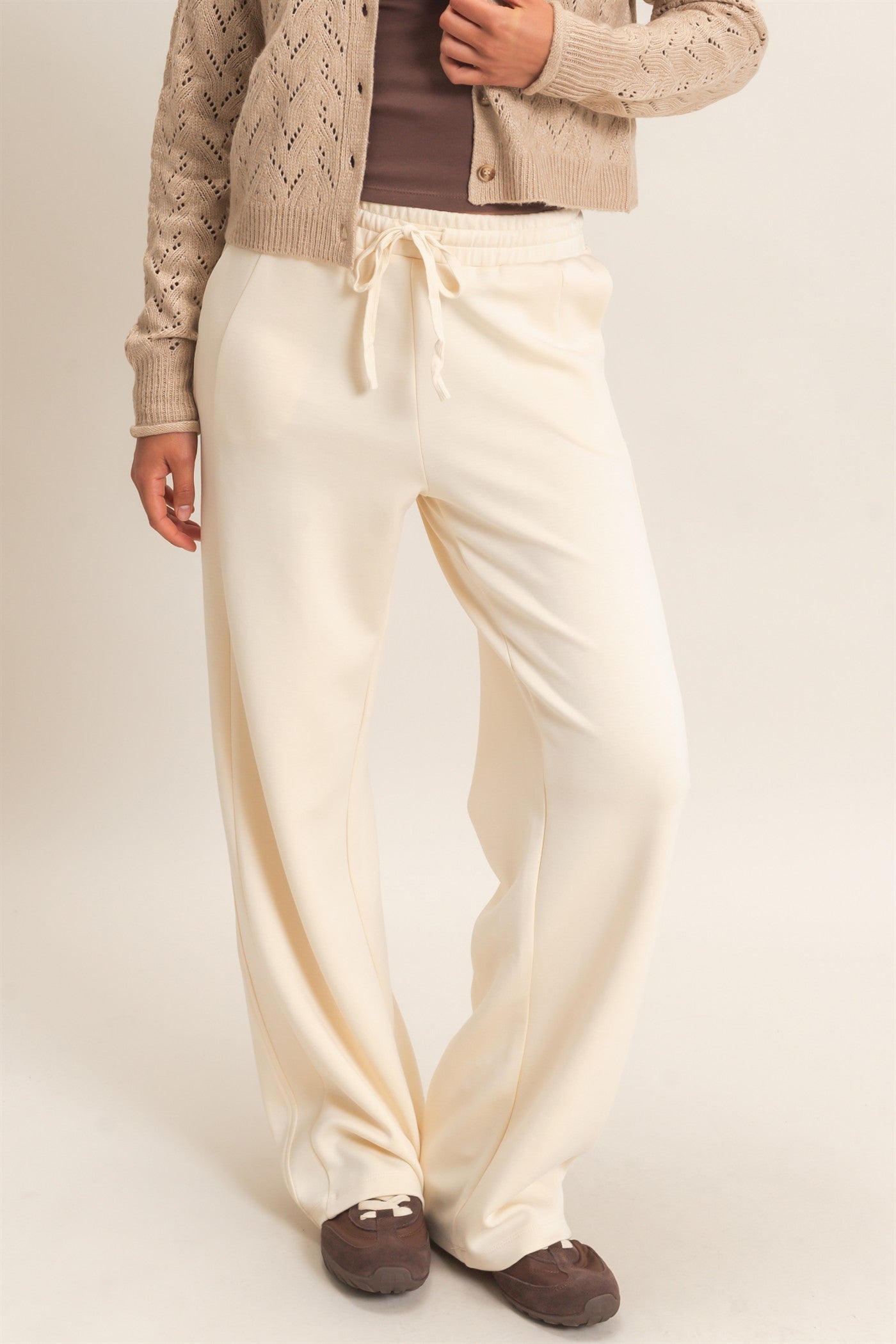 Wholesale Elastic Waist Straight Leg Pants Pants DZ26C969 ALPACA DOUBLE ZERO
