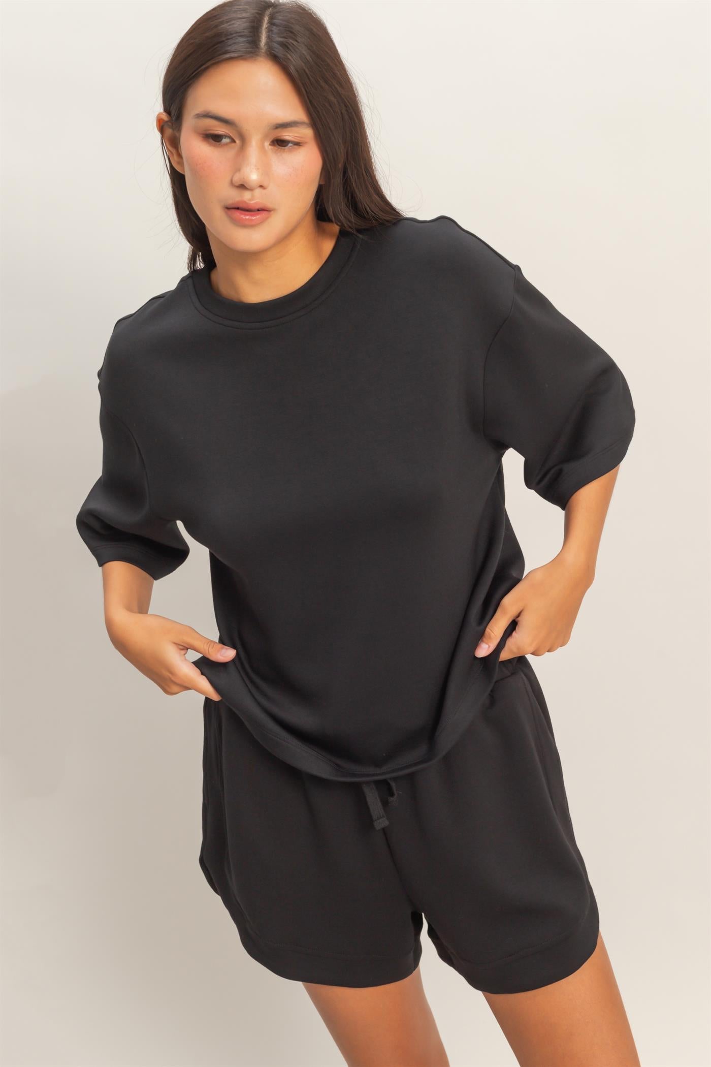 Wholesale Scuba Short Sleeve Boxy Top T-Shirts DZ26A271 BLACK DOUBLE ZERO