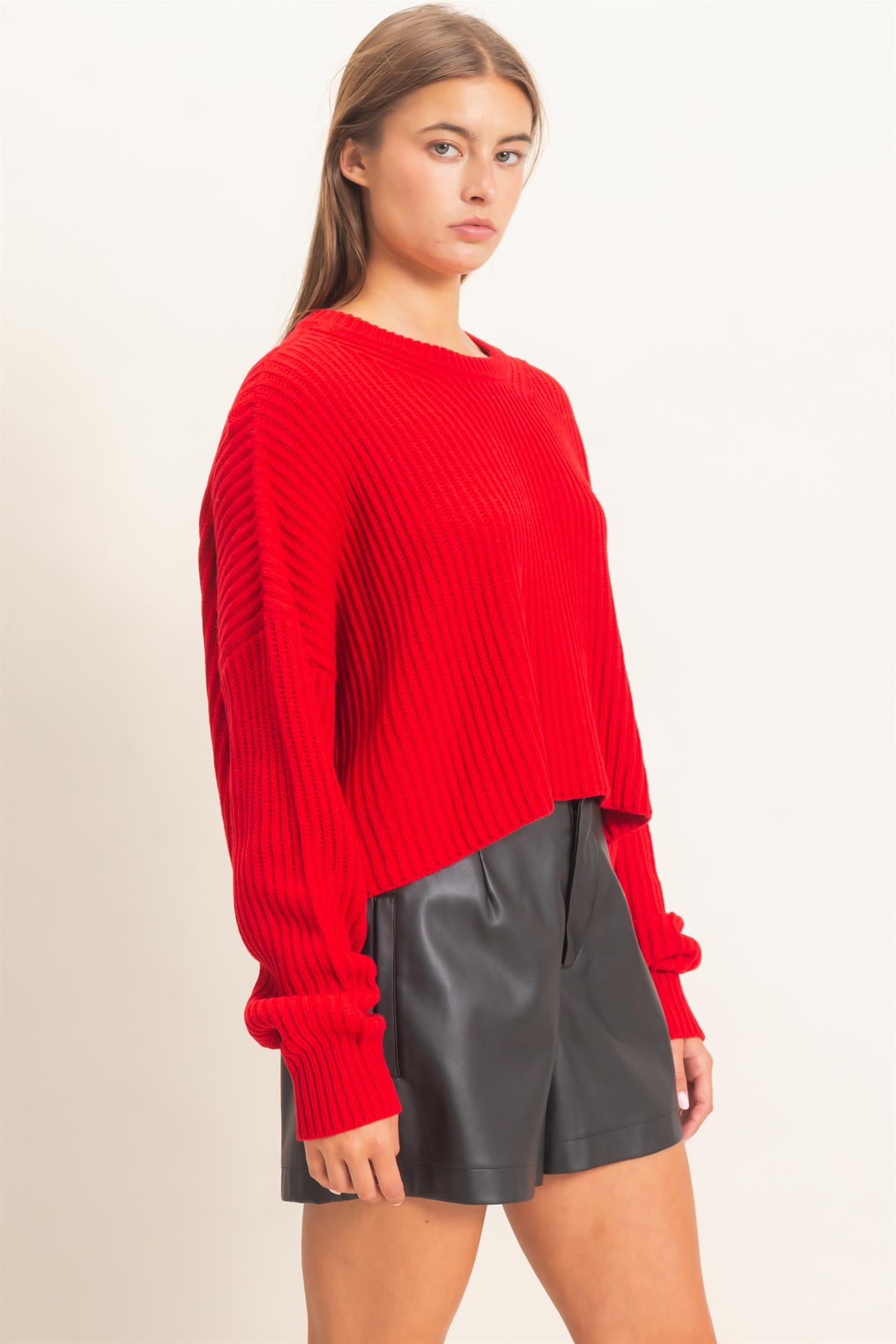 Wholesale Oversized Cropped Sweater Sweaters DZ26E252 RED DOUBLE ZERO