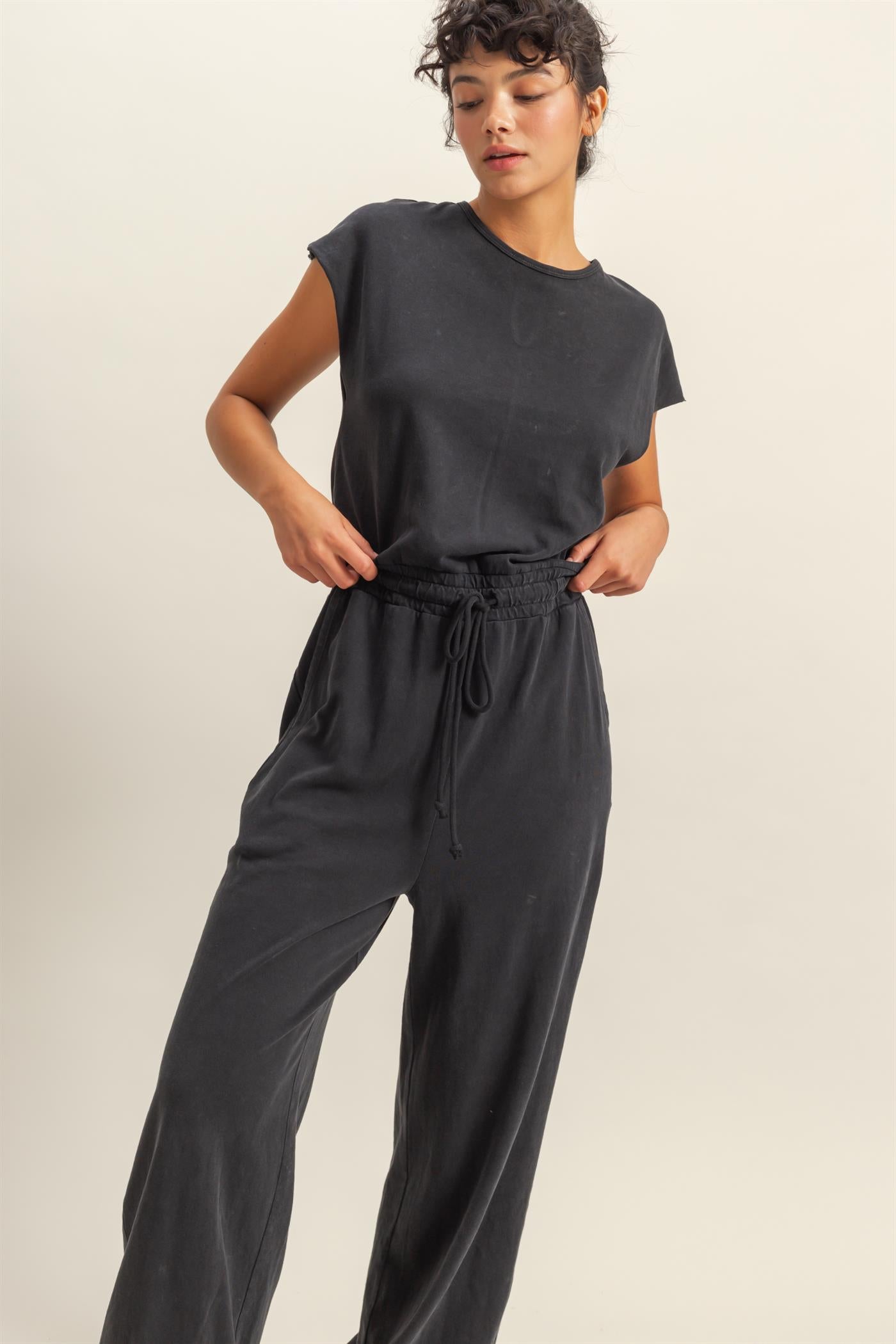 Wholesale Short Sleeve Casual Jumpsuit Clothing DZ24C619 BLACK DOUBLE ZERO
