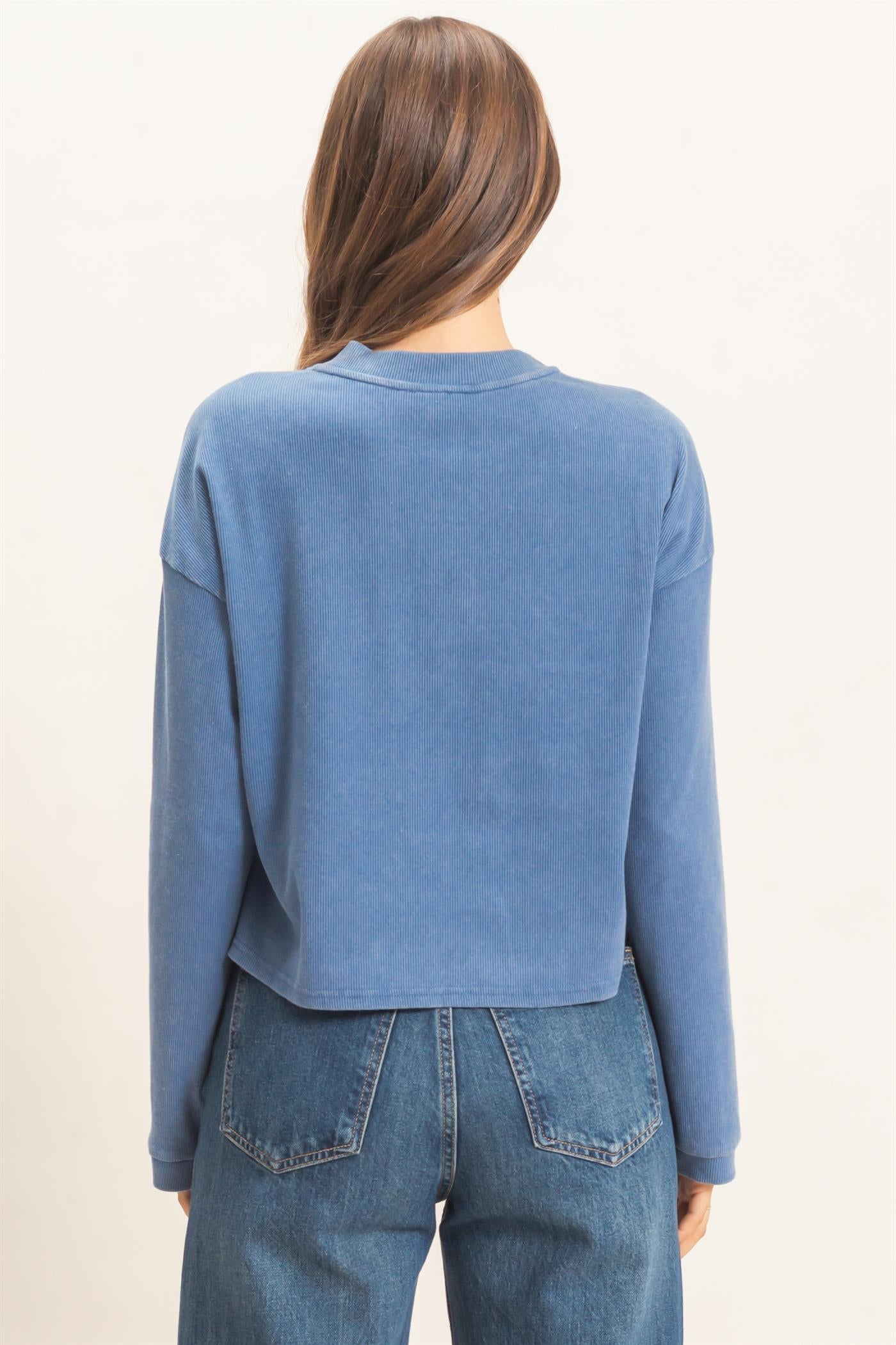Wholesale Buttoned Henley Top Clothing Tops HF26F081 BLUE HYFVE