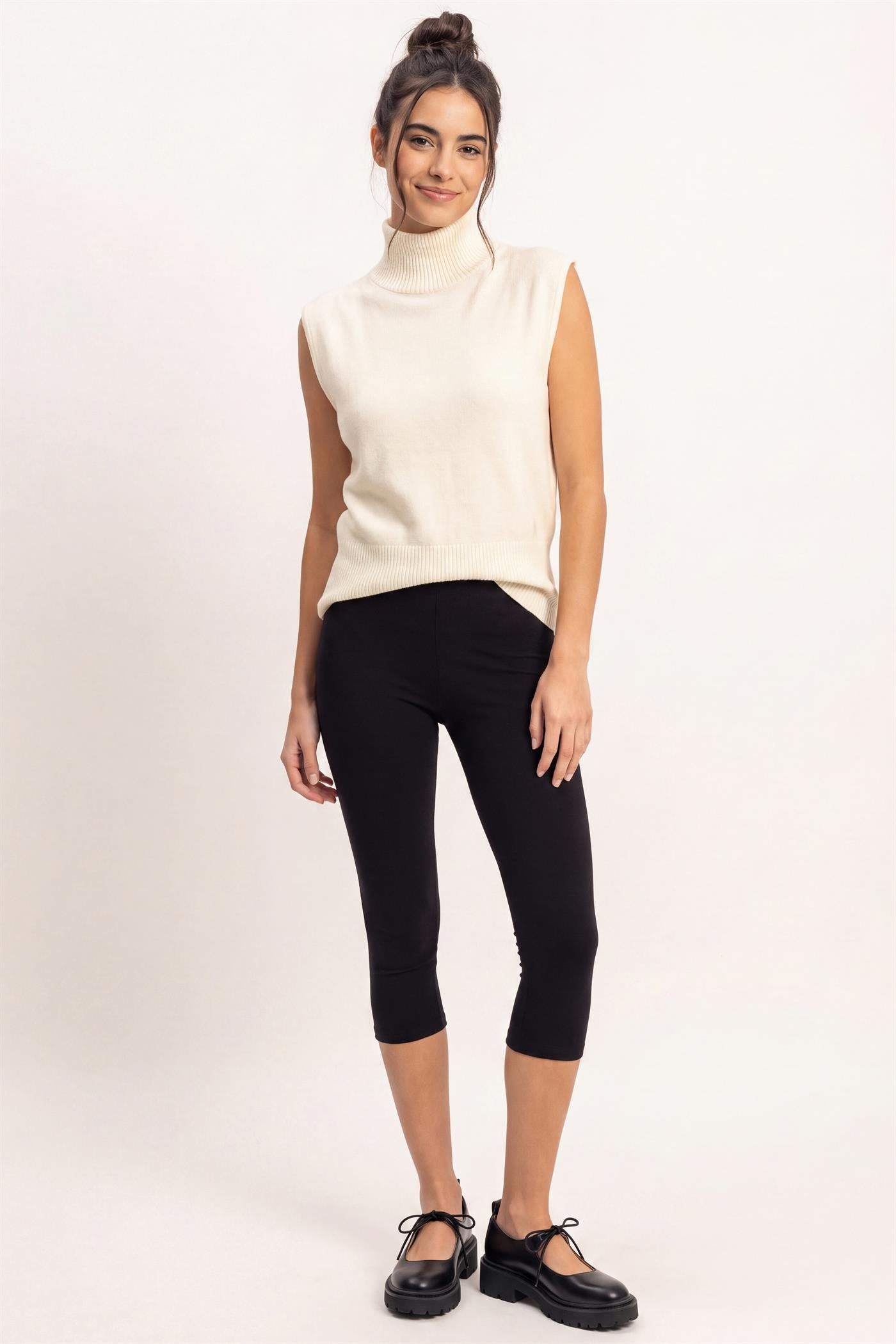 Wholesale Sleeveless High Neck Knit Top Clothing Tops DZ26E946 CREAM DOUBLE ZERO