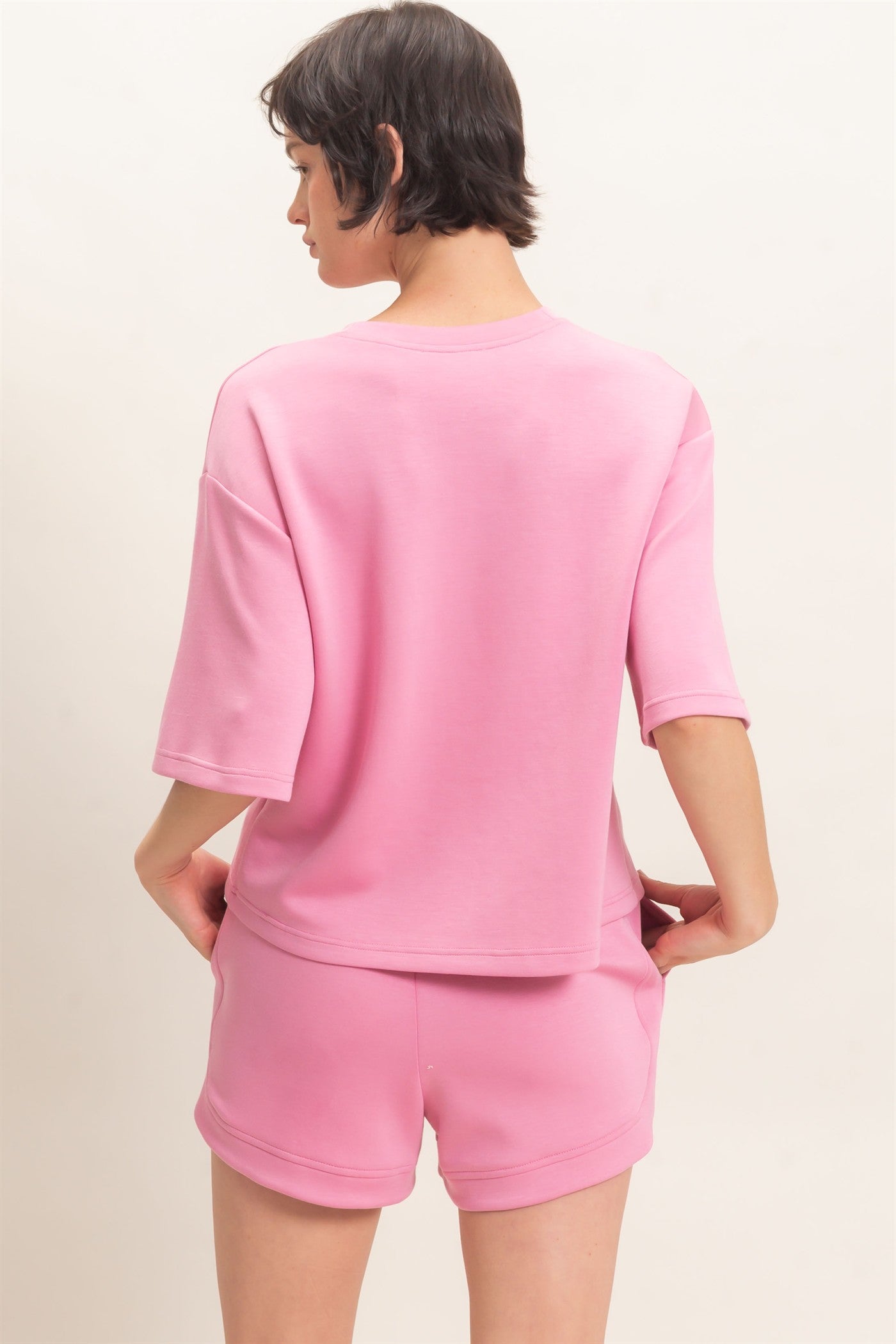 Wholesale Loose Fit Crew Neck Short Sleeve Top Clothing Tops DZ26C965 PINK DOUBLE ZERO
