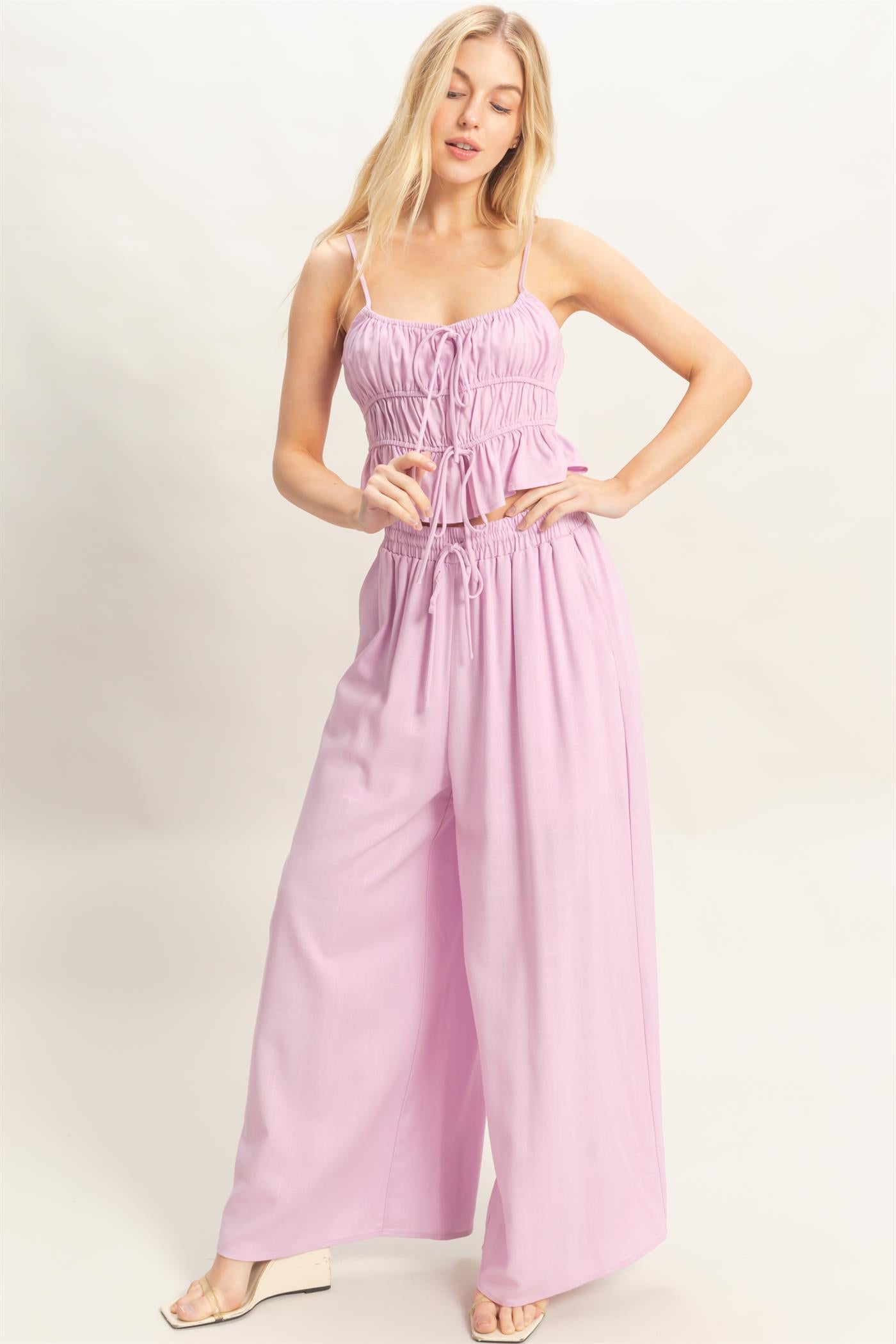 Wholesale Tiered Tank & Palazzo Set Clothing HF26C316-SET-D PINK LAVENDER HYFVE