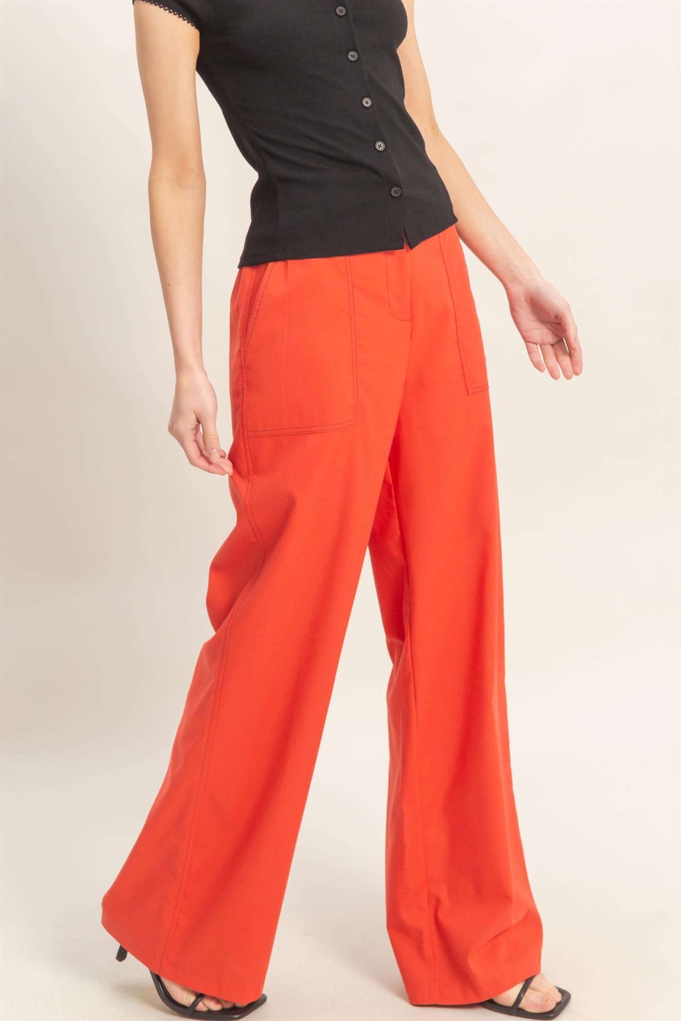 Wholesale Wide-Leg Pants With Pockets Pants HF26C402 TOMATO HYFVE
