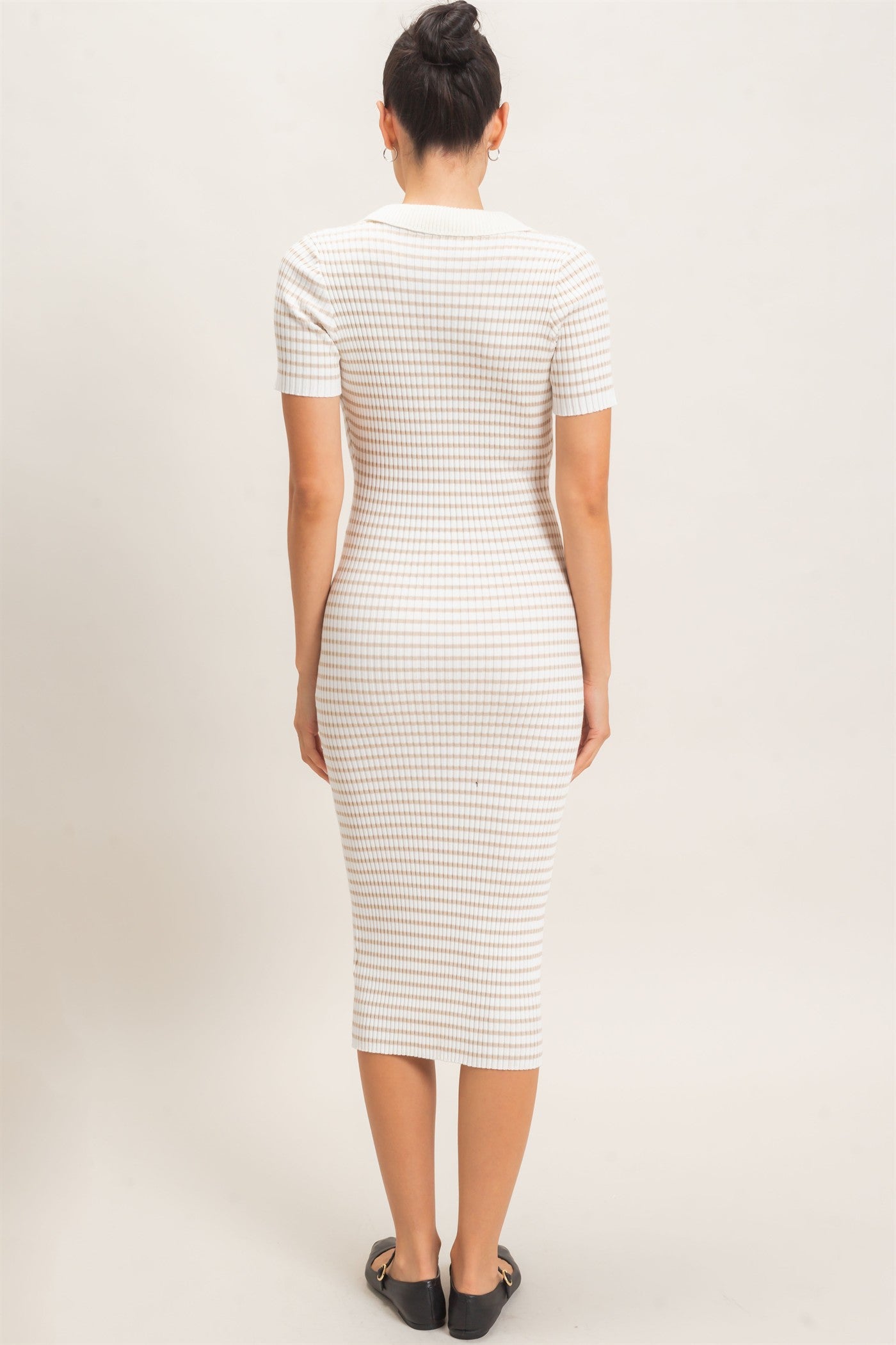 Wholesale Ribbed Collared Midi Dress Dresses HF26E216 CREAM HYFVE