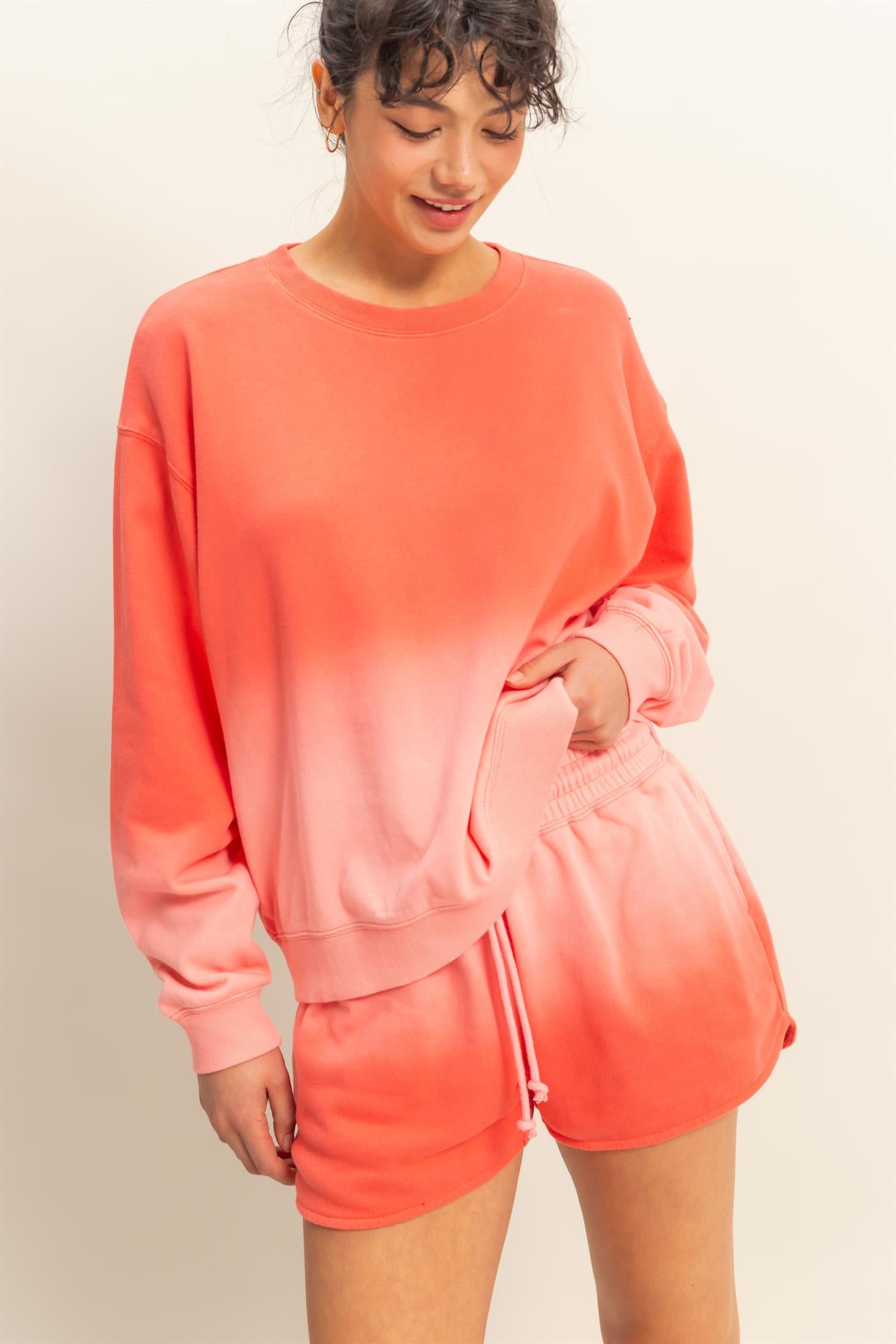 Wholesale Dip Dye Long Sleeve Sweatshirt Sweatshirts DZ25E070 CORAL DOUBLE ZERO