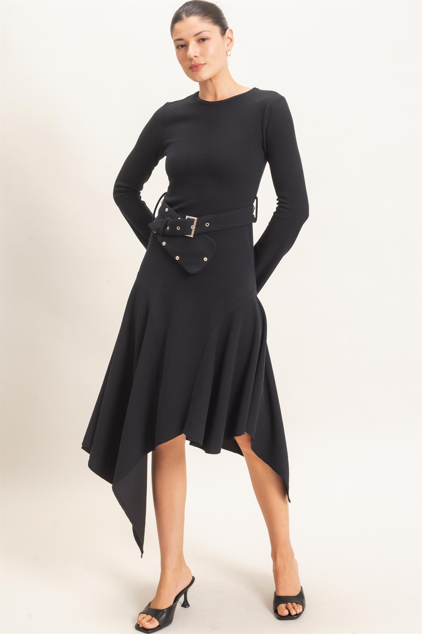 Wholesale Asymmetrical Knit Dress Dresses HF26E992 BLACK HYFVE