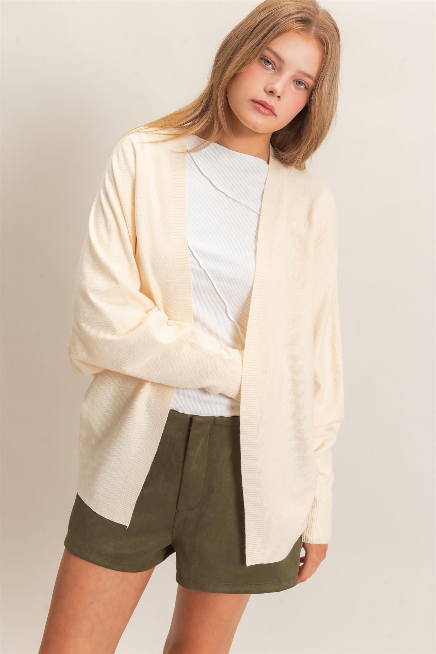 Wholesale Open Front Knit Cardigan Cardigans HF26E834 CREAM WHITE HYFVE