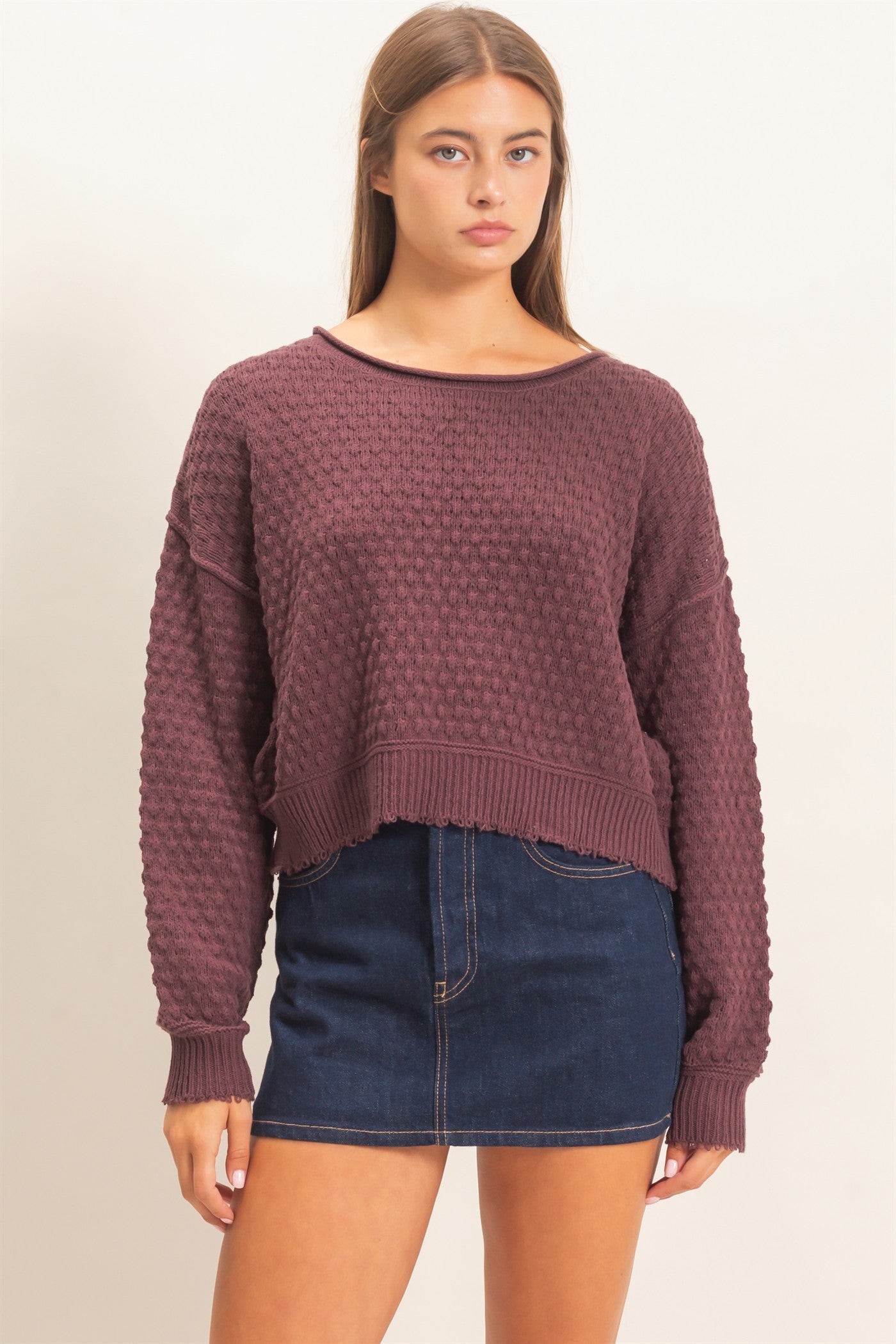 Wholesale Textured Boat Neck Sweater Sweaters DZ26E880 COCOA DOUBLE ZERO