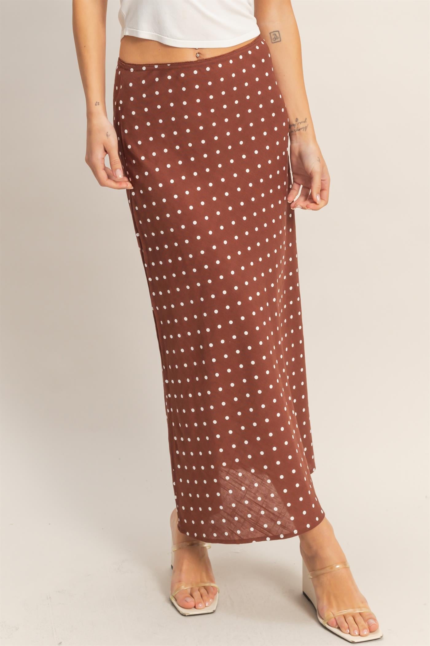 Wholesale Polka Dot A-Line Skirt Skirts HF26E416-D CHESTNUT HYFVE