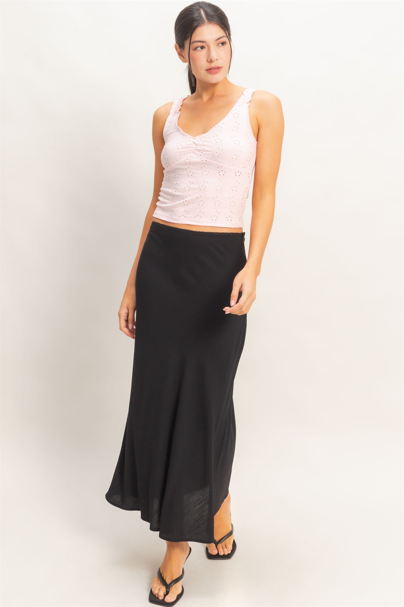 Wholesale Ruched Eyelet Knit Tank Tank Tops HF26C141 PINK HYFVE