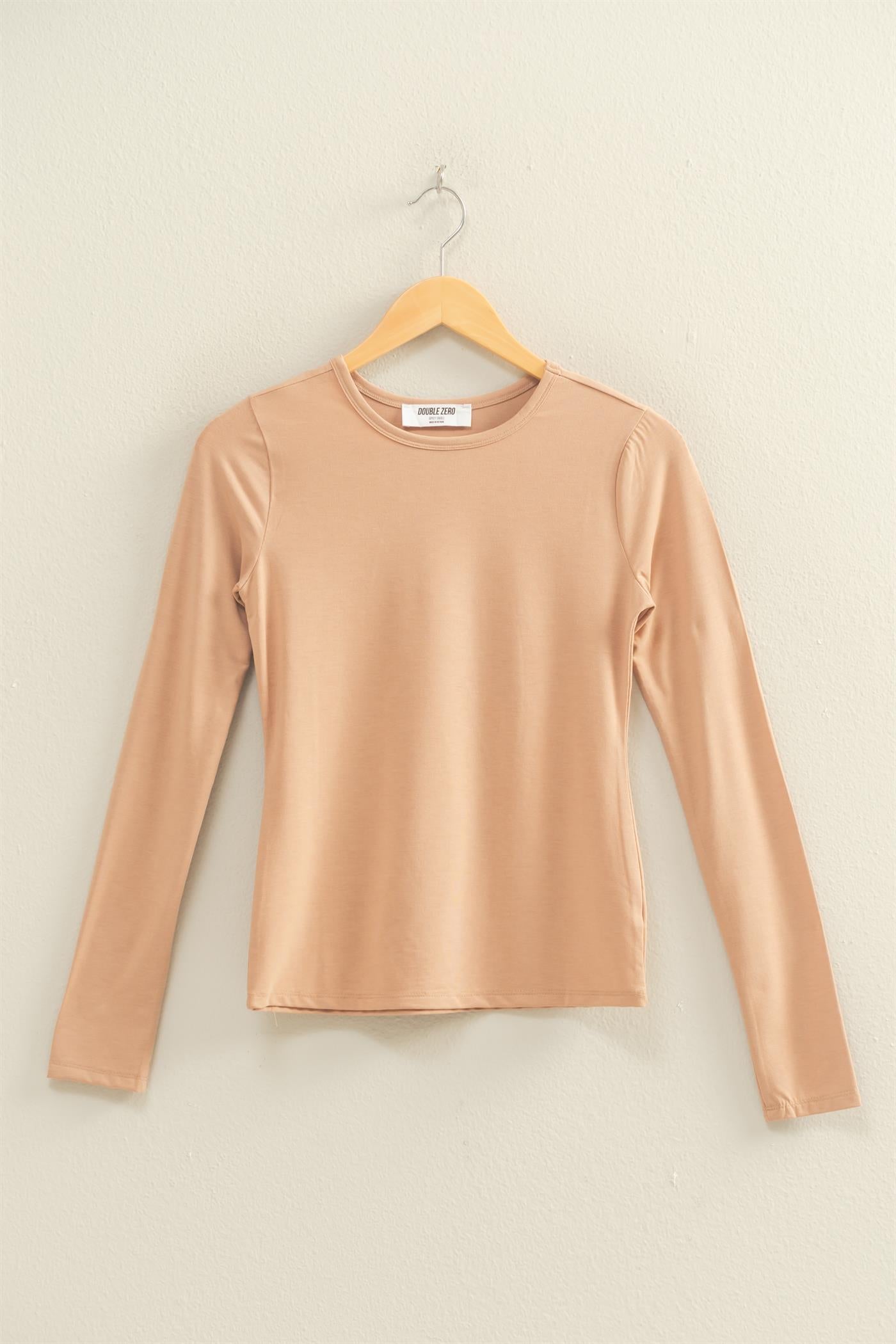 Wholesale Basic Long Sleeve Crew Neck Top Clothing Tops DZ25C950 DARK TAUPE DOUBLE ZERO