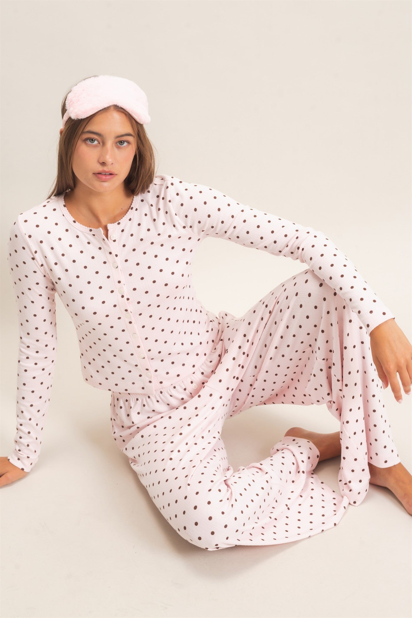 Wholesale Polka Dot Wide Leg Pants Pants DZ27A168 LIGHT PINK DOUBLE ZERO