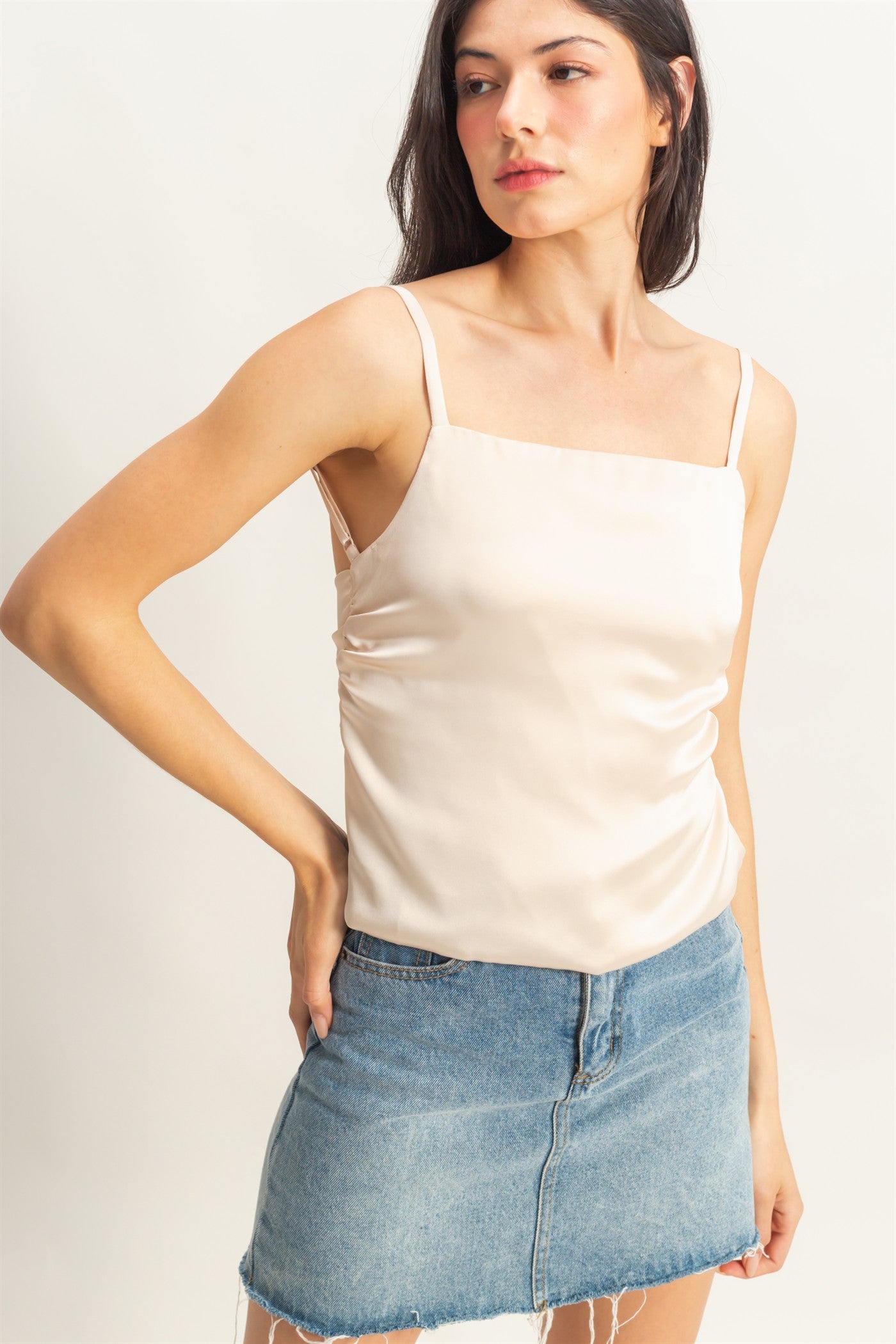 Wholesale Satin Back Tie Detail Sleeveless Top Clothing Tops DZ25C126 ALPACA DOUBLE ZERO