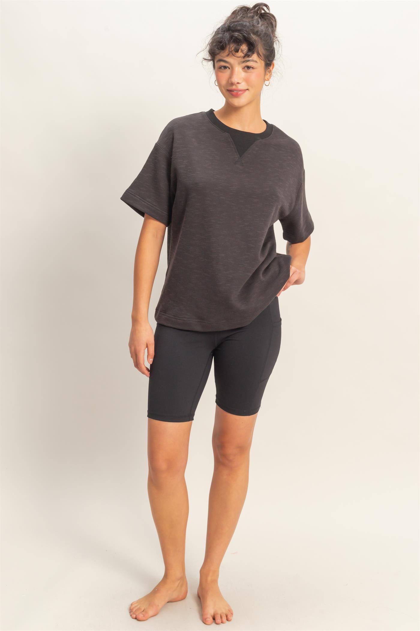 Wholesale Crew Neck Short Sleeve Top Clothing Tops DZ26A891 BLACK DOUBLE ZERO