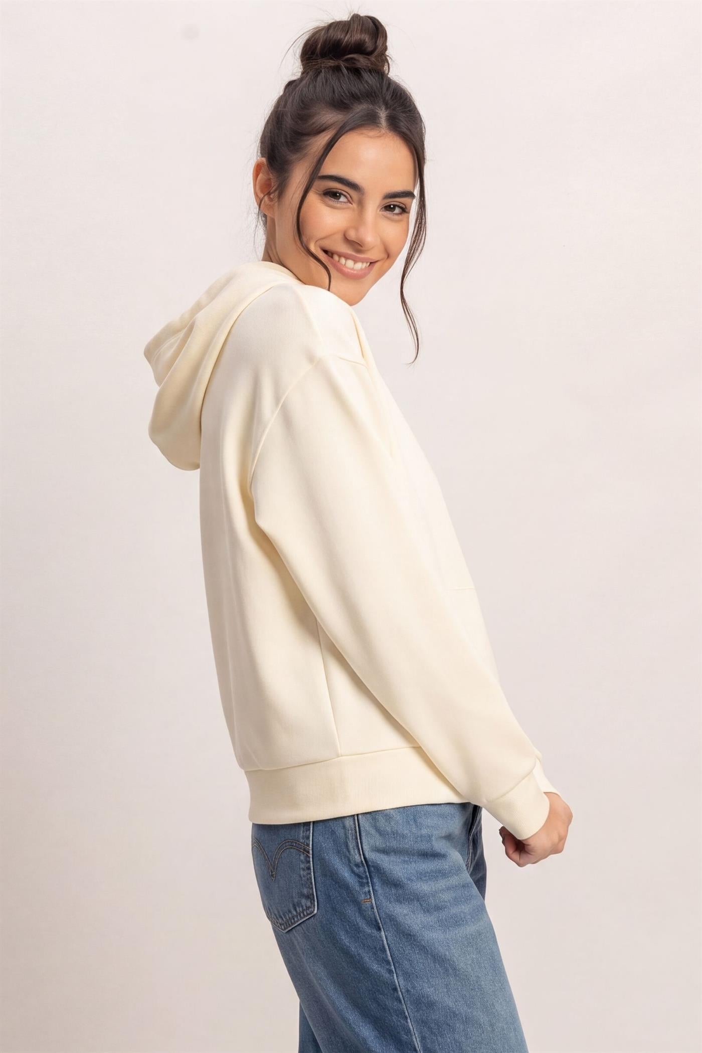 Wholesale Long Sleeve Hoodie With Kangaroo Pocket Hoodies DZ26F276 CREAM DOUBLE ZERO