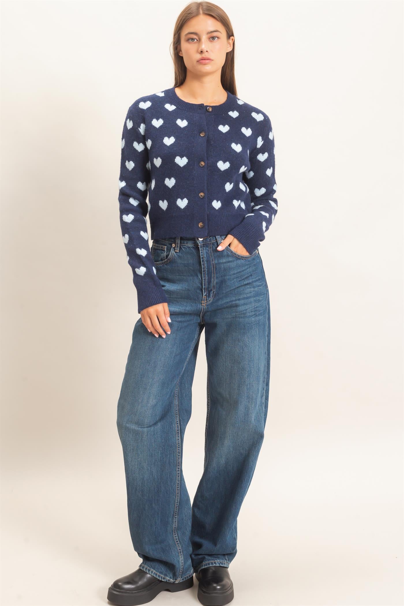 Wholesale Heart Pattern Cardigan Cardigans DZ26E320 NAVY DOUBLE ZERO