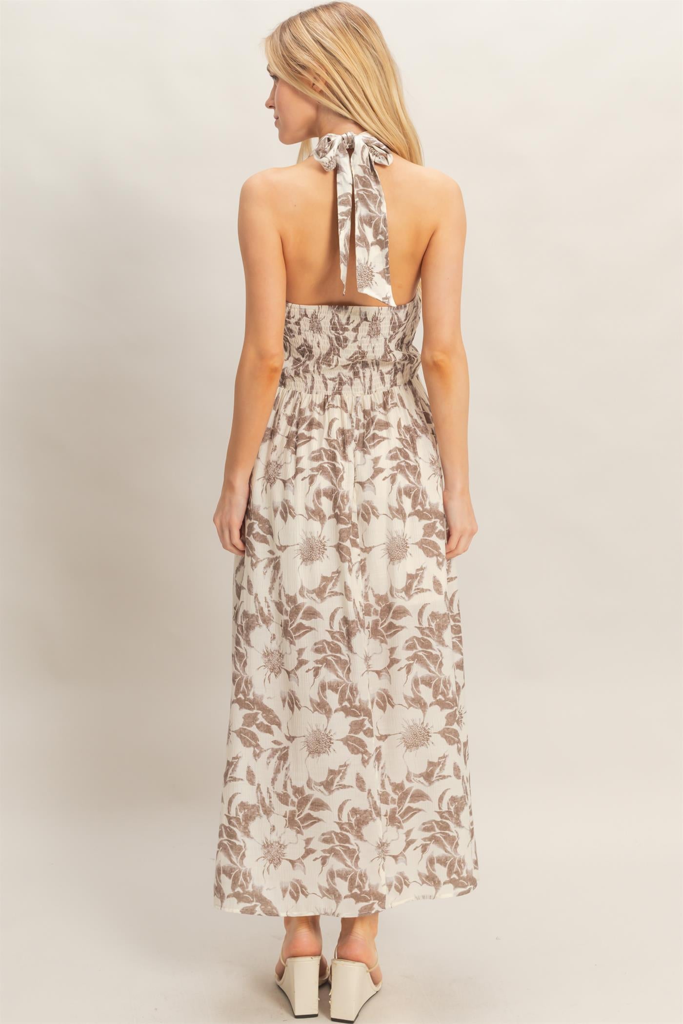 Wholesale Floral Halter Neck Dress Dresses HF26C752 CHARCOAL HYFVE