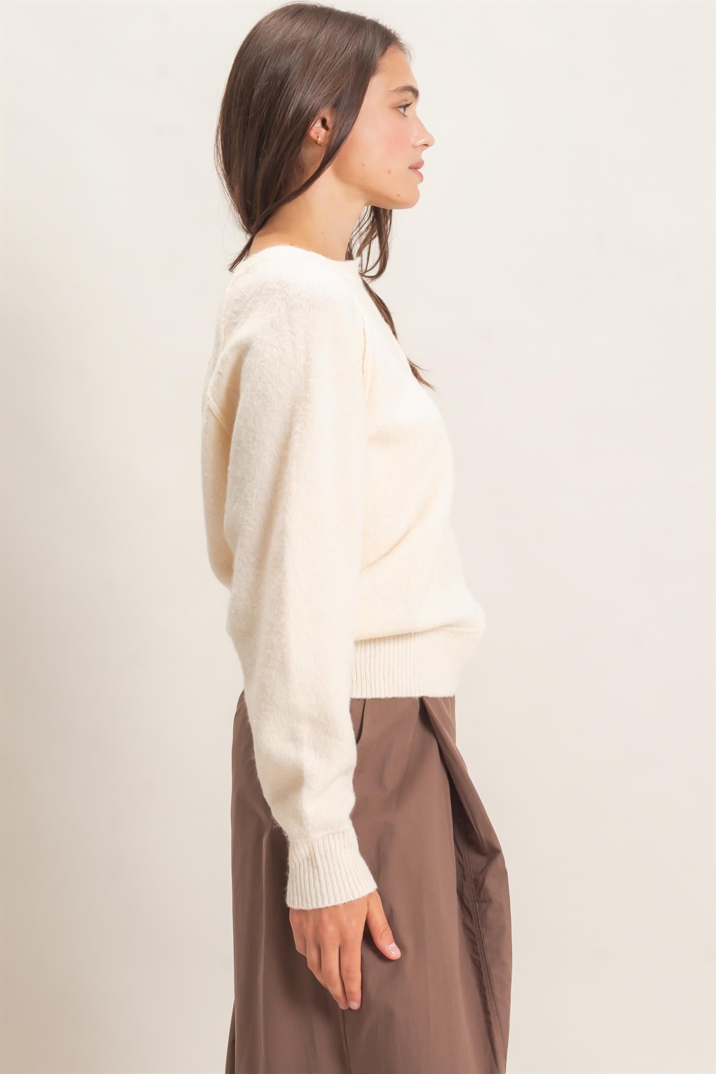 Wholesale Button Front Raglan Sweater Sweaters HF26E152 VANILLA CREAM HYFVE