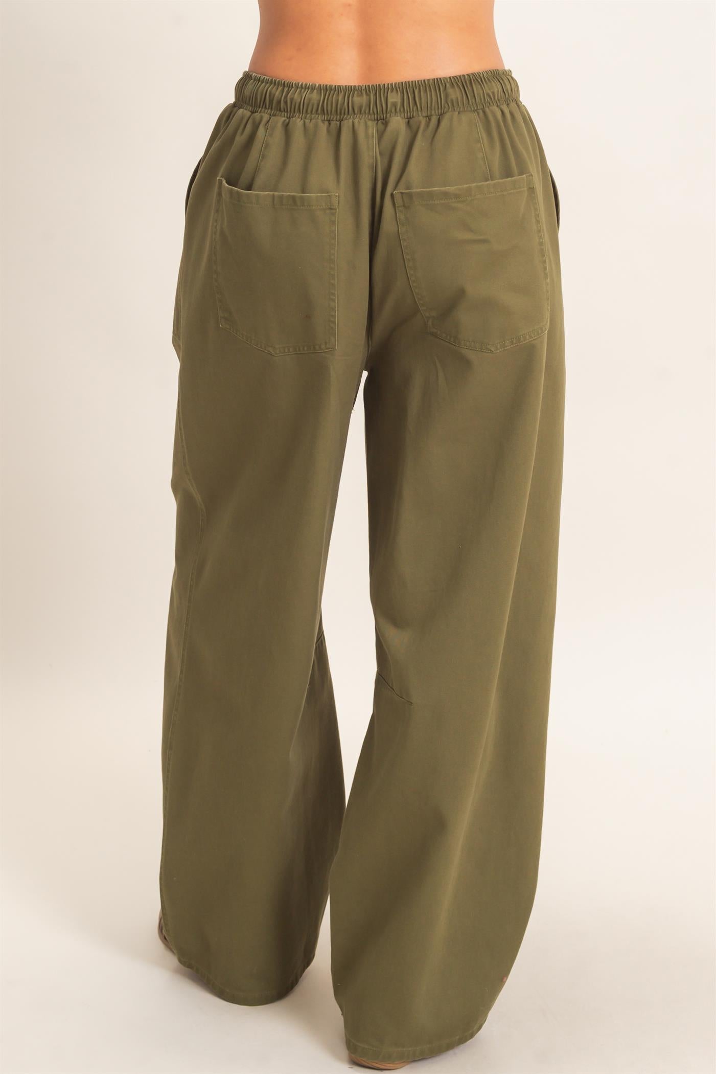 Wholesale Twill Elastic Waist Barrel Pants Pants DZ27A228 DARK OLIVE DOUBLE ZERO