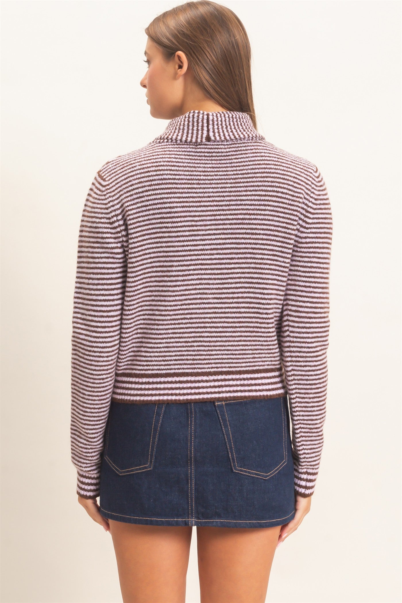 Wholesale Striped Cardigan With Scarf Cardigans DZ26E930 LAVENDER DOUBLE ZERO