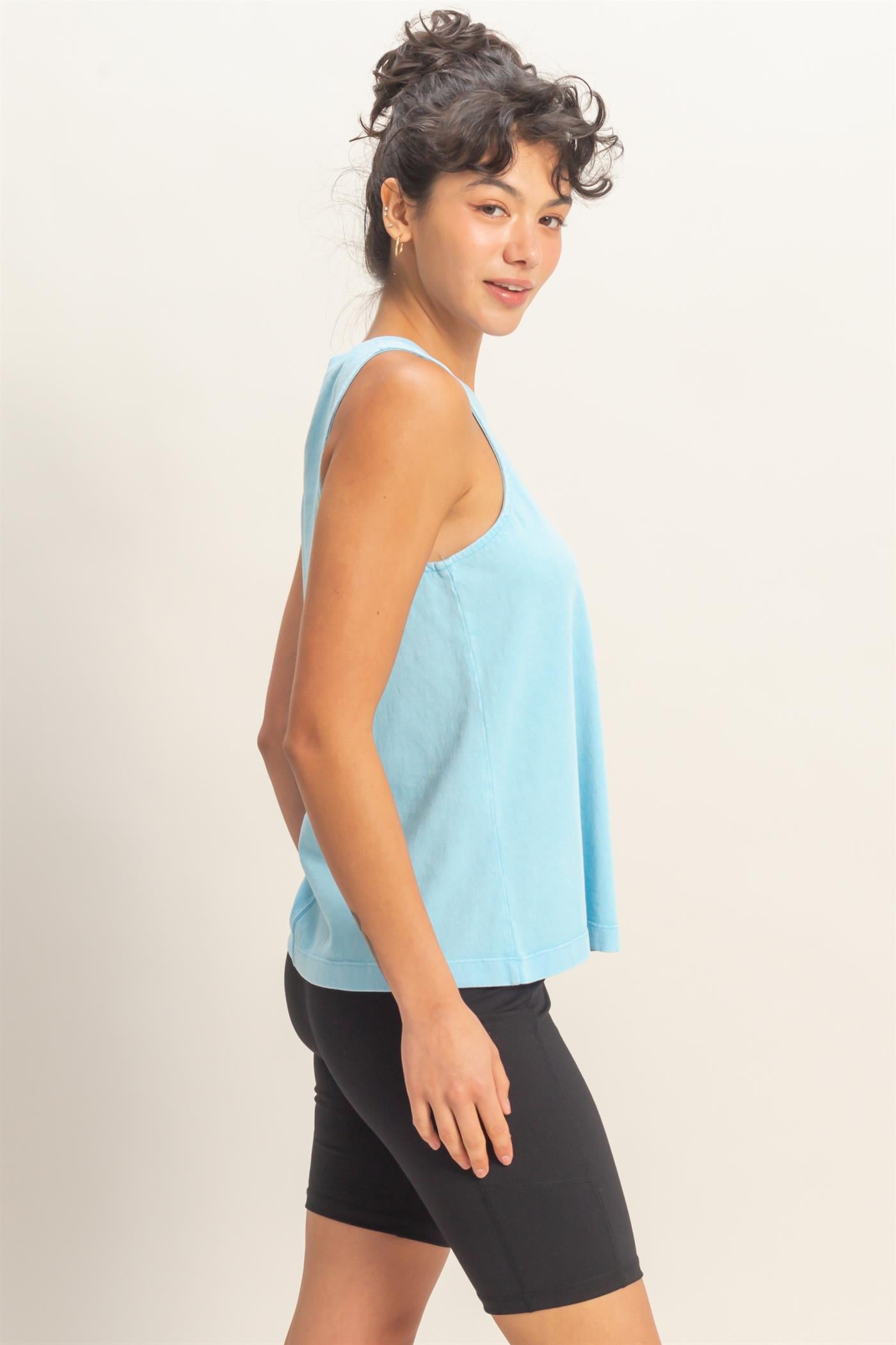 Wholesale Mineral Washed Sleeveless Top Clothing Tops DZ26A739 BLUE DOUBLE ZERO
